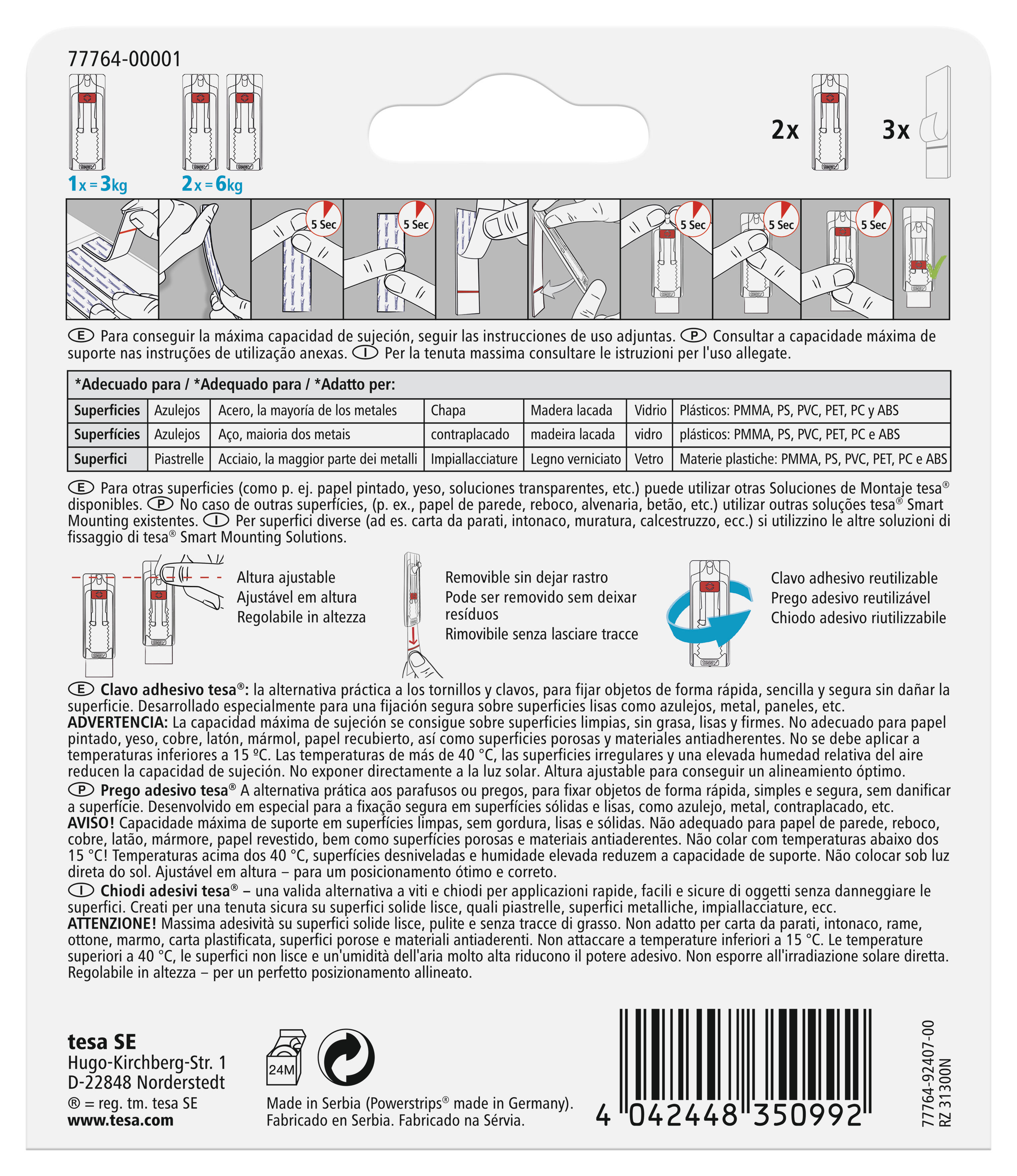 2 Pregos adesivos ajustáveis para azulejo e metal 3 kg Tesa Powerstrips - 7