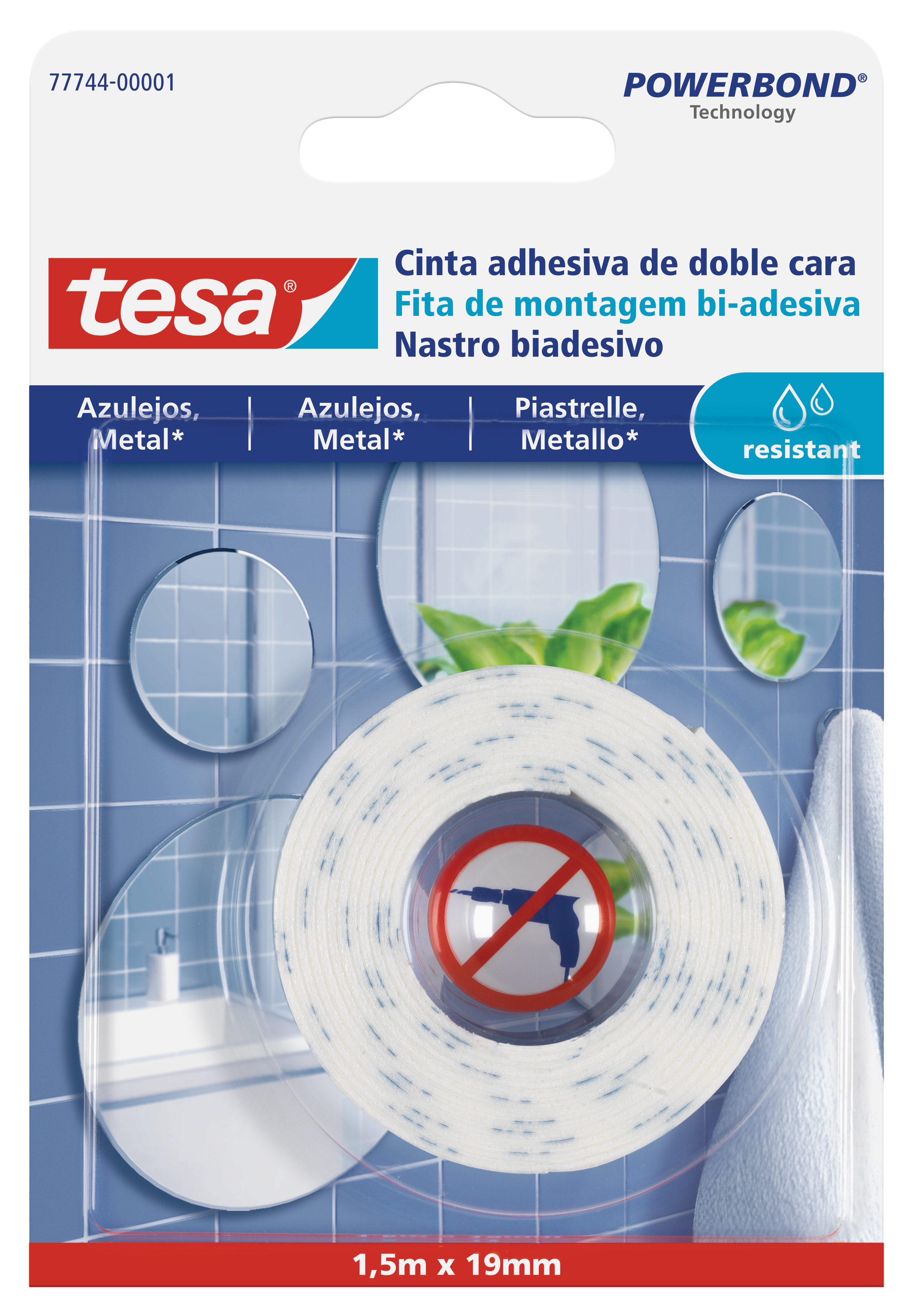 Fita de montagem biadesiva azulejo anti humidade 19 mm 1,5 m Tesa Powerbond - 2