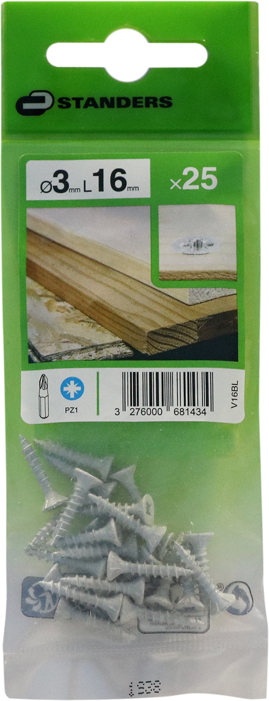 25 Tornillo para madera STANDERS pozidriv con cabeza avellanada, ø 3 x L. 16 mm - 4