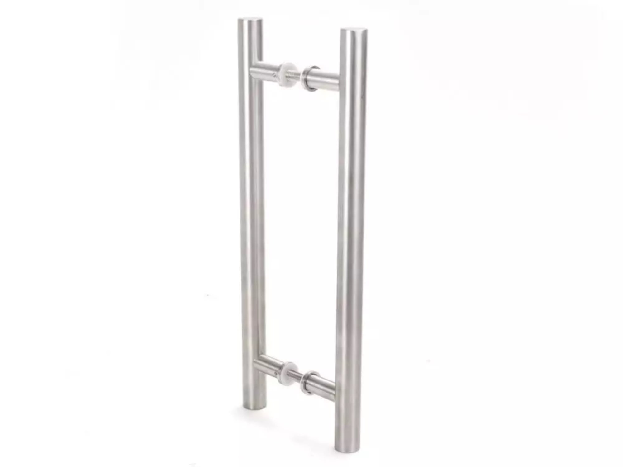 Tirador doble para puerta de cristal en acero inoxidable satinado