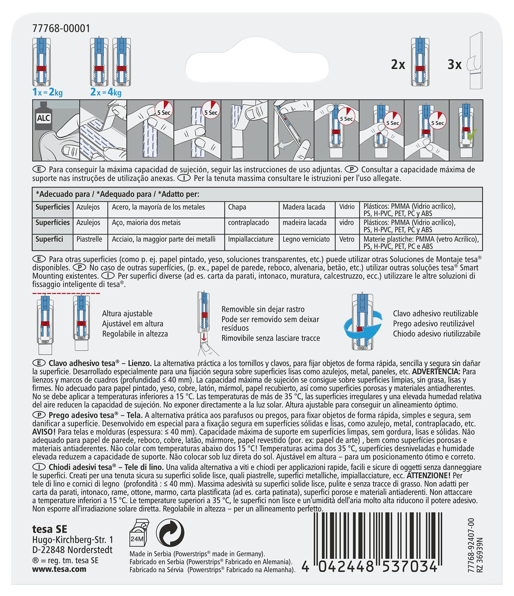 2 Pregos adesivos ajustáveis para azulejo e metal telas 2 kg Tesa Powerstrips - 5