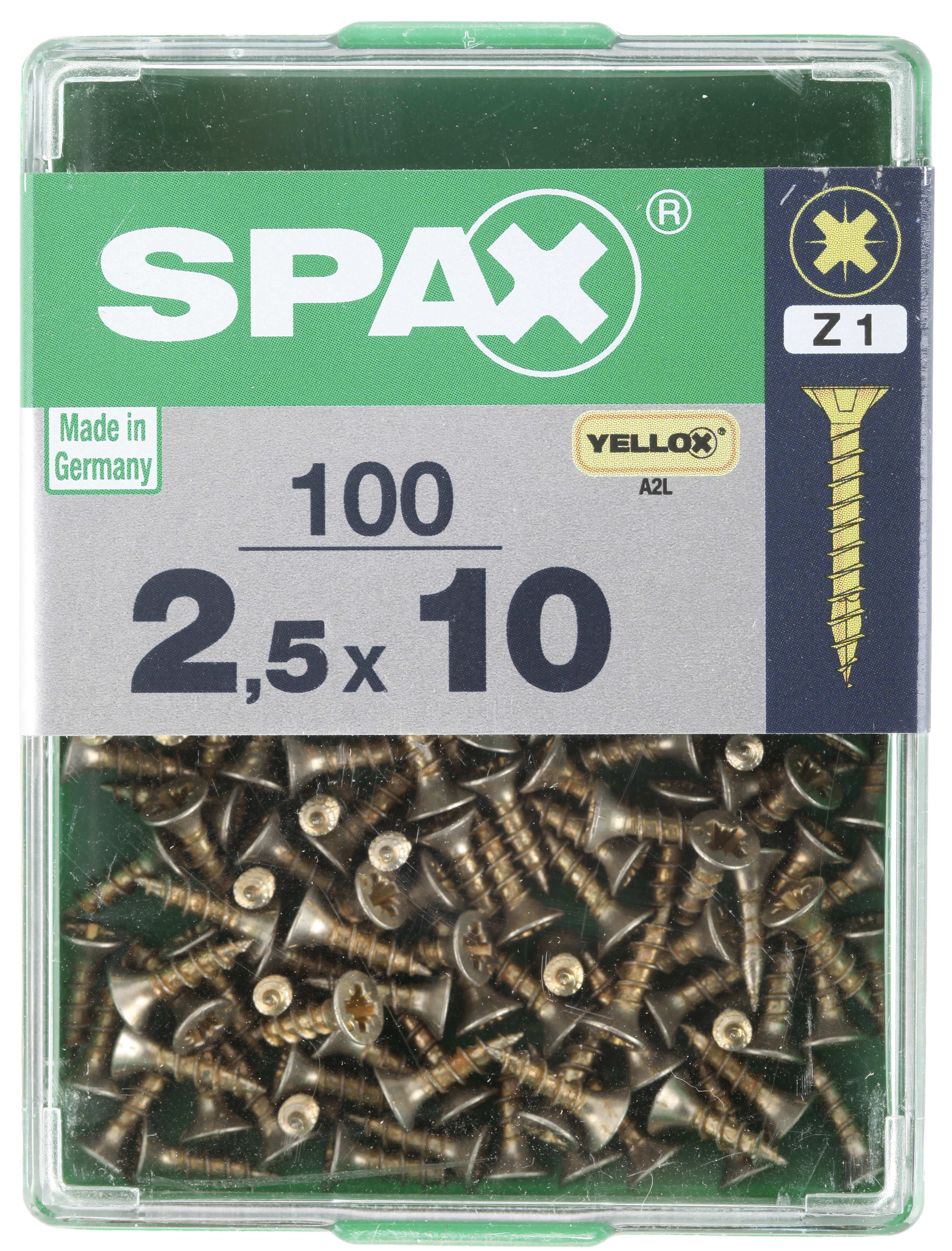 Spax Tornillos Cabeza Plana POZI Ranura Cruz Yellox 2,5 x 10 mm - 100 Uds
