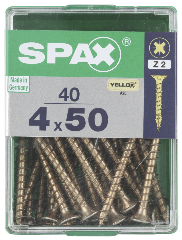 40 Tornillo para madera SPAX pozidriv con cabeza avellanada, ø 4 x L. 50 mm