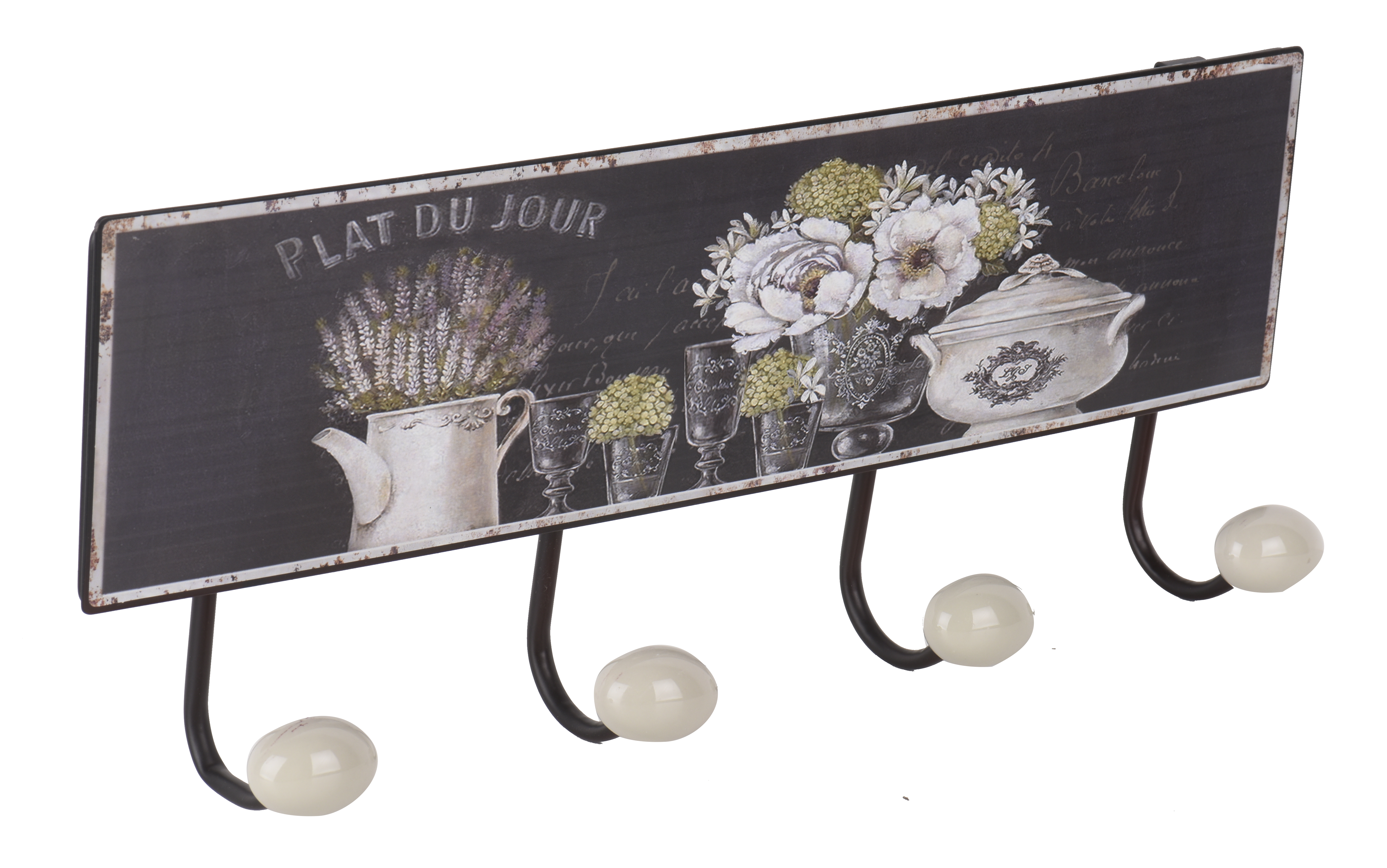 Perchero de pared porcelana multicolor con 4 ganchos