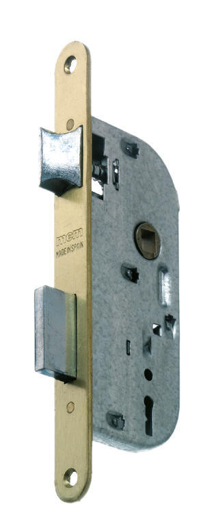 Cerradura de embutir dorado de 35 mm de entrada y 70 mm entre eje