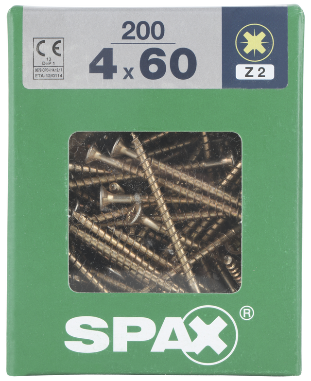 200 Tornillo para madera SPAX pozidriv con cabeza avellanada, ø 4 x L. 60 mm