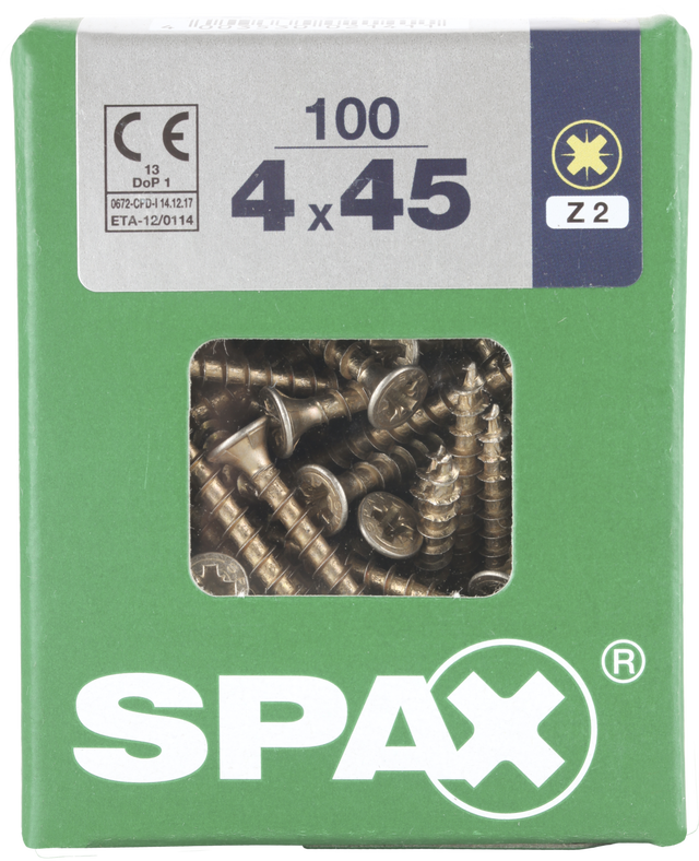 100 Tornillo para madera SPAX pozidriv con cabeza avellanada, ø 4 x L. 45 mm