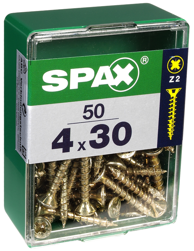 50 Tornillo para madera SPAX pozidriv con cabeza avellanada, ø 4 x L. 30 mm