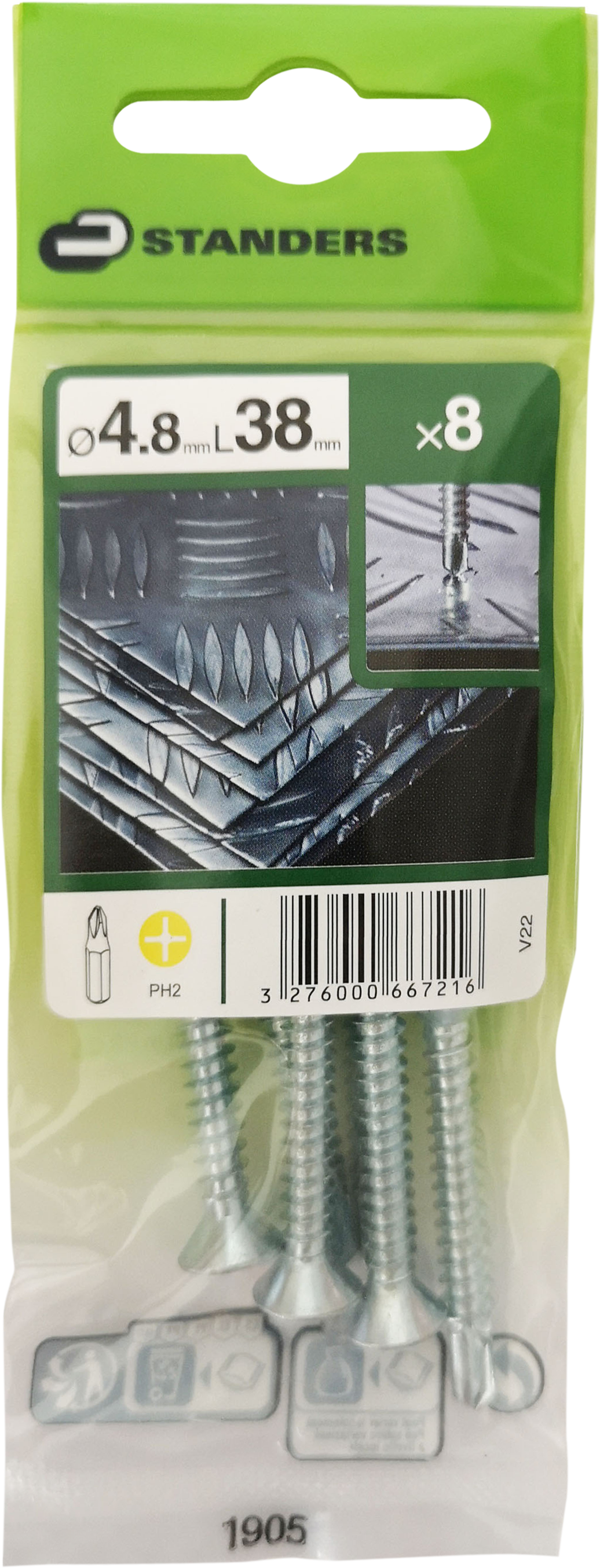 8 Tornillo para metal STANDERS phillips con cabeza avellanada, ø 4.8 x L. 38 mm - 4