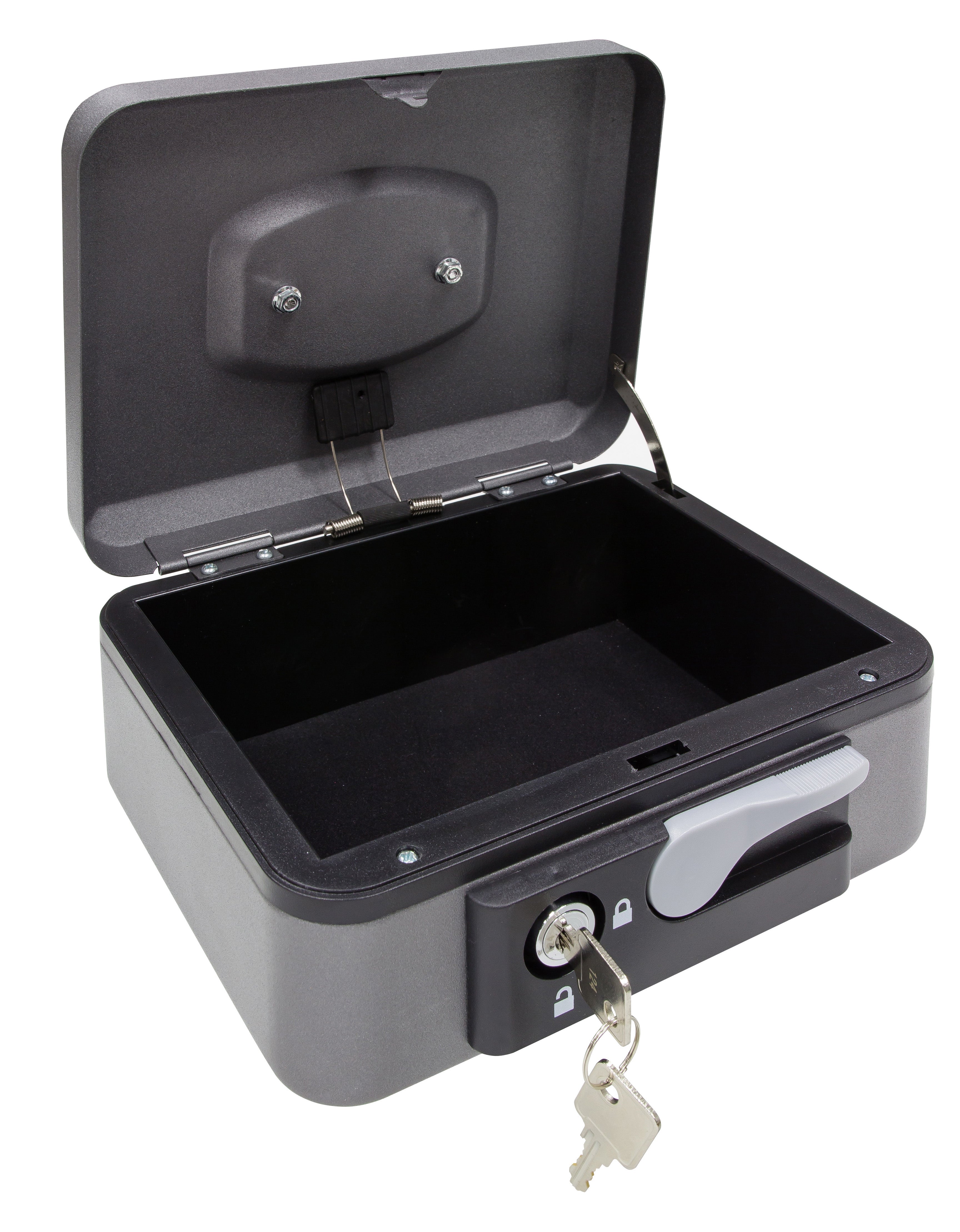 Caja de caudales en acero gris / plata de 20x9x16 cm
