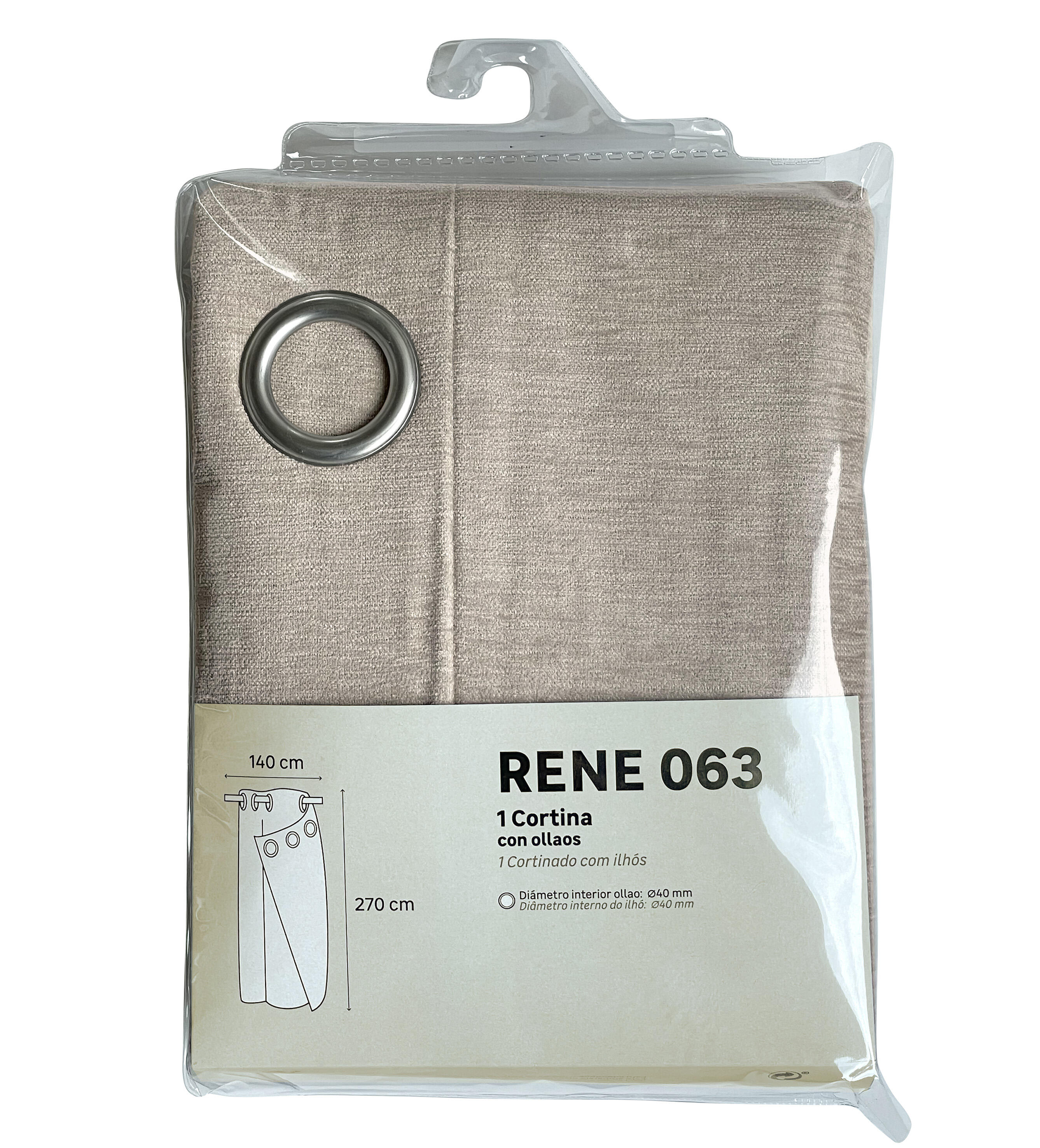 Cortina ollaos Rene poliéster jacquard de 140x270cm liso beig - 11
