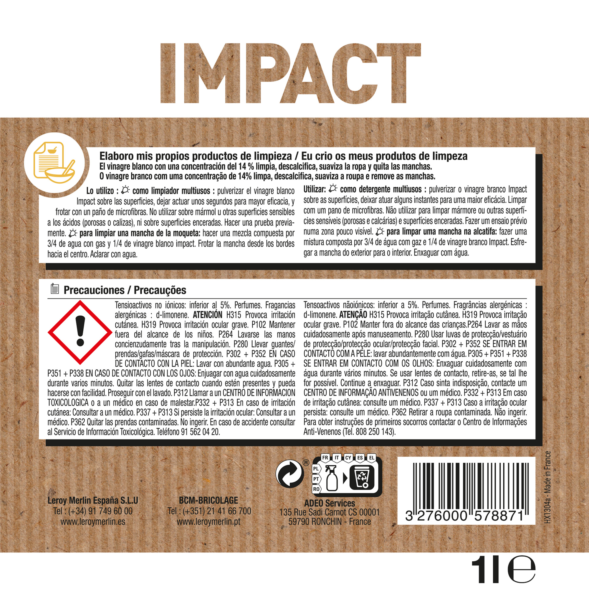 Vinagre blanco de limpieza IMPACT 1L - 6
