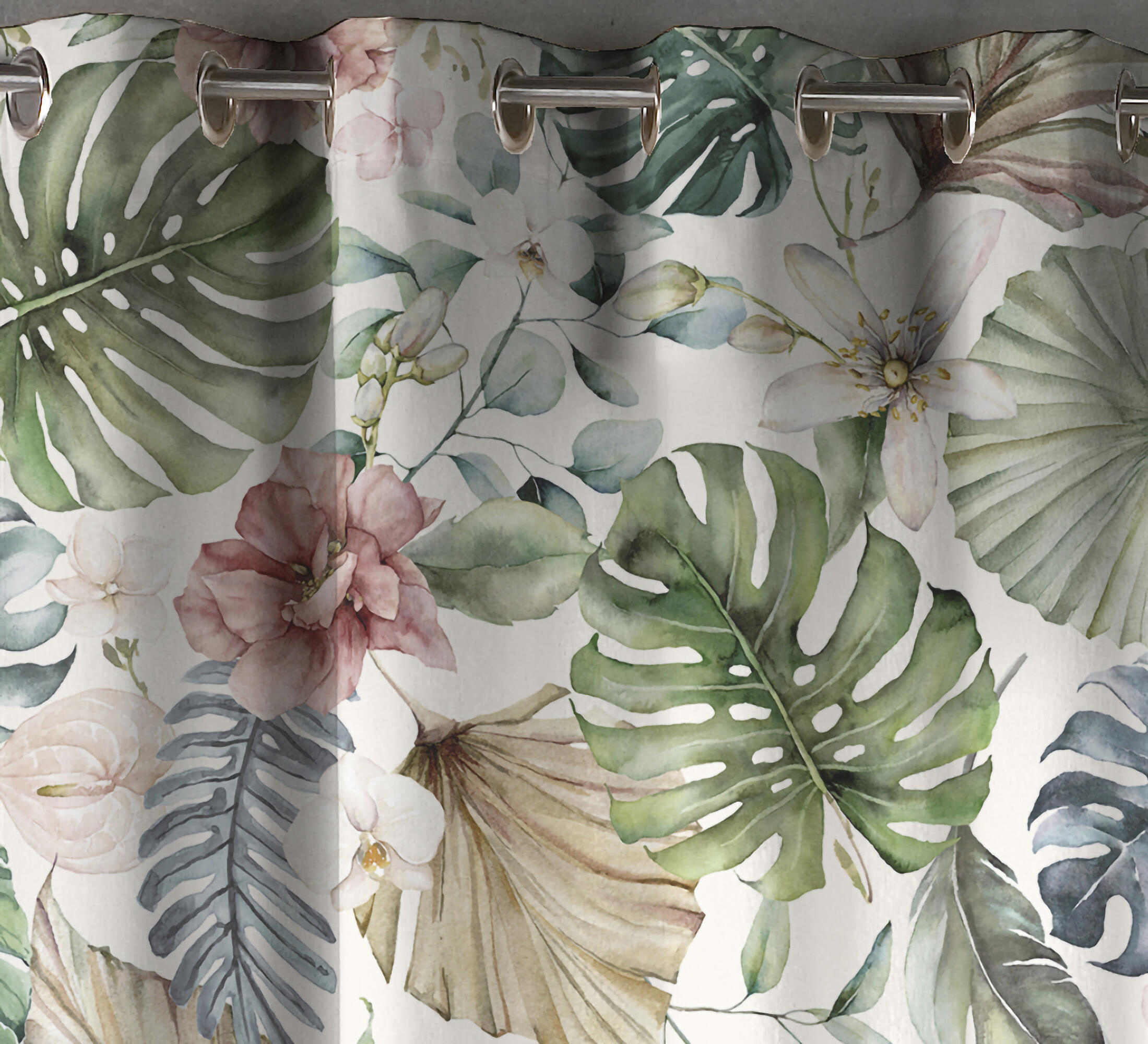 Cortina ollaos Nuanea algodón de 140x170cm flor verdes, rosados, ocres, fondo crema. Incluye cinta termoadhesiva - 8
