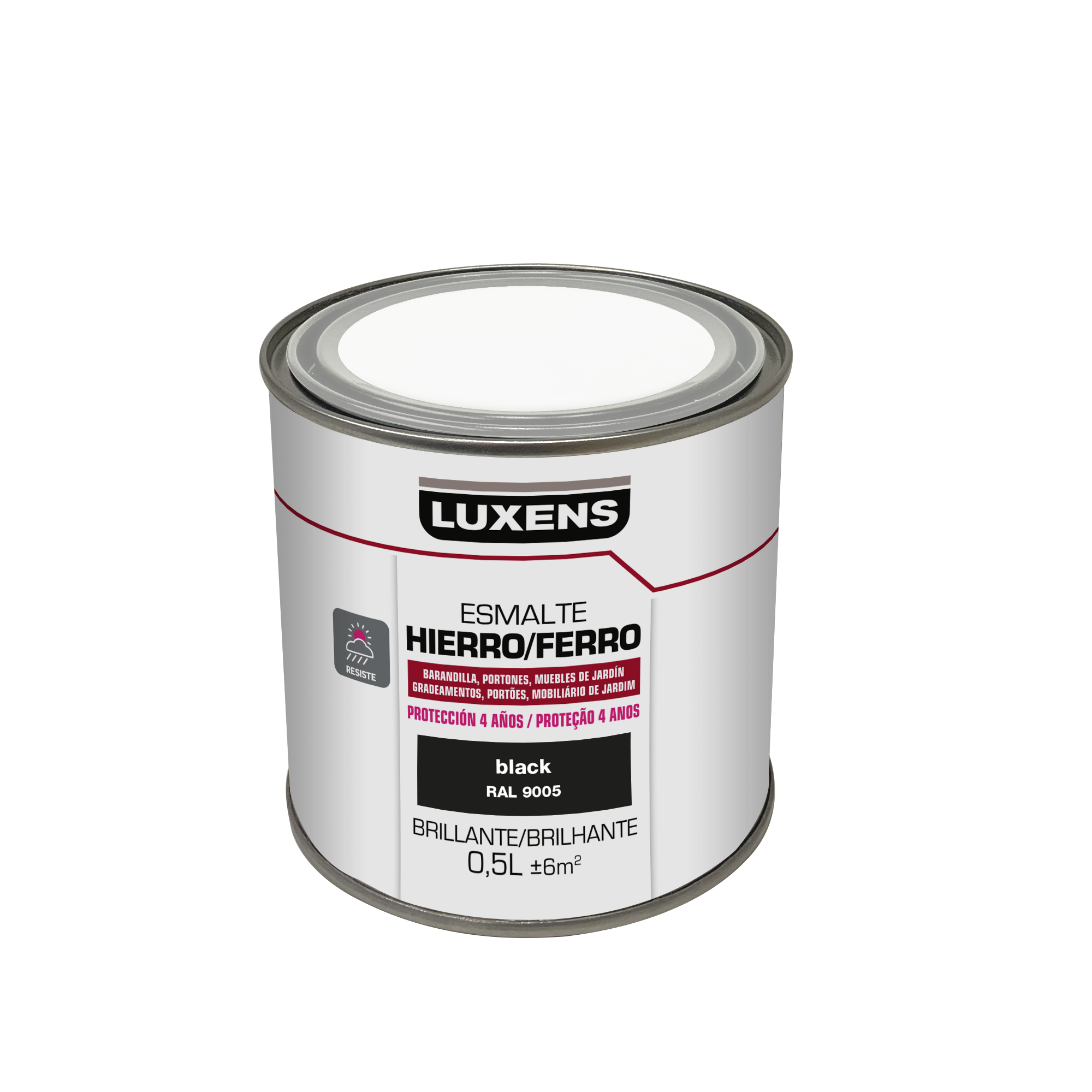 Esmalte exterior para ferro brilhante 0,5L preto 4 anos Luxens - 4