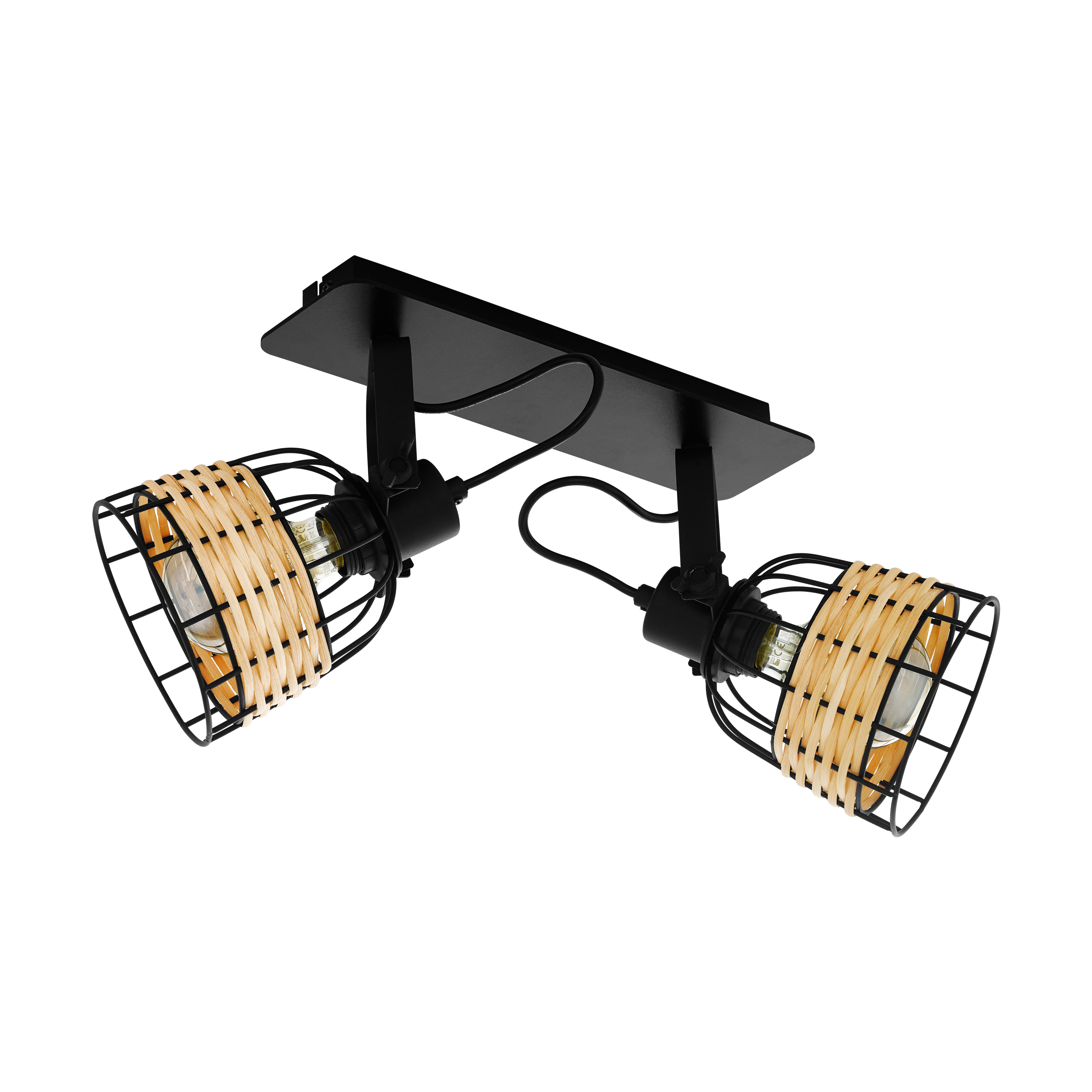 Barra de focos 2 luces anwick e27 negro/ratan