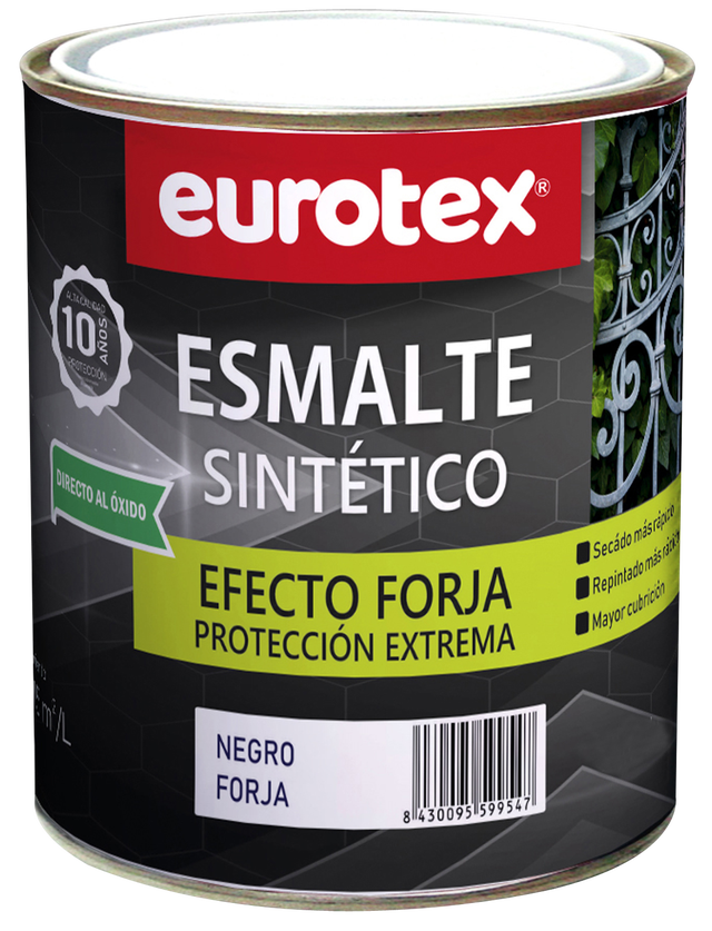 Pintura exterior color negro para aluminio, acero inoxidable, acero, hierro, cancela EUROTEX brillante 750ml aplicación directa sobre el óxido