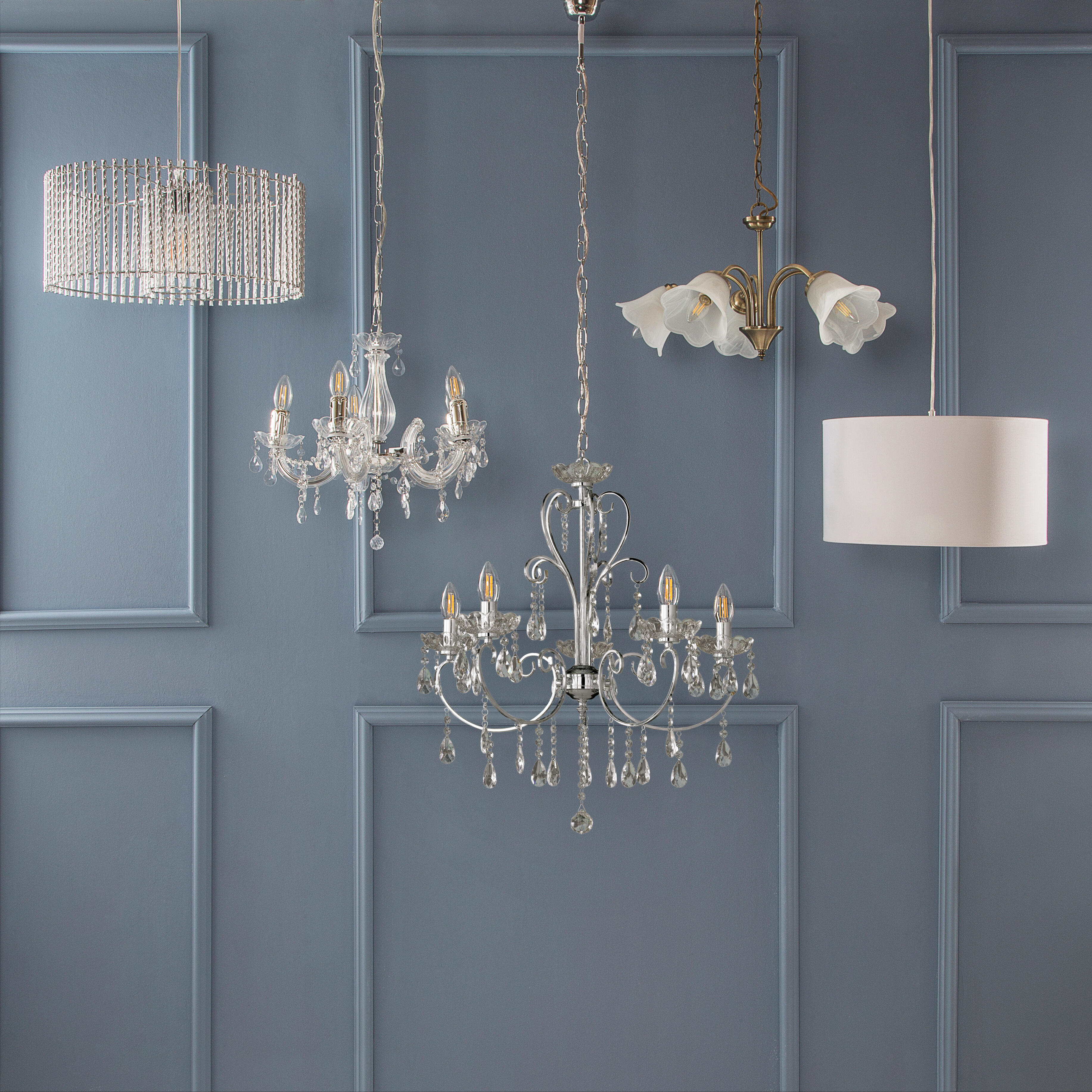 Lámpara de techo colgante de acero transparente 5 luces e14 florencia 44 cm