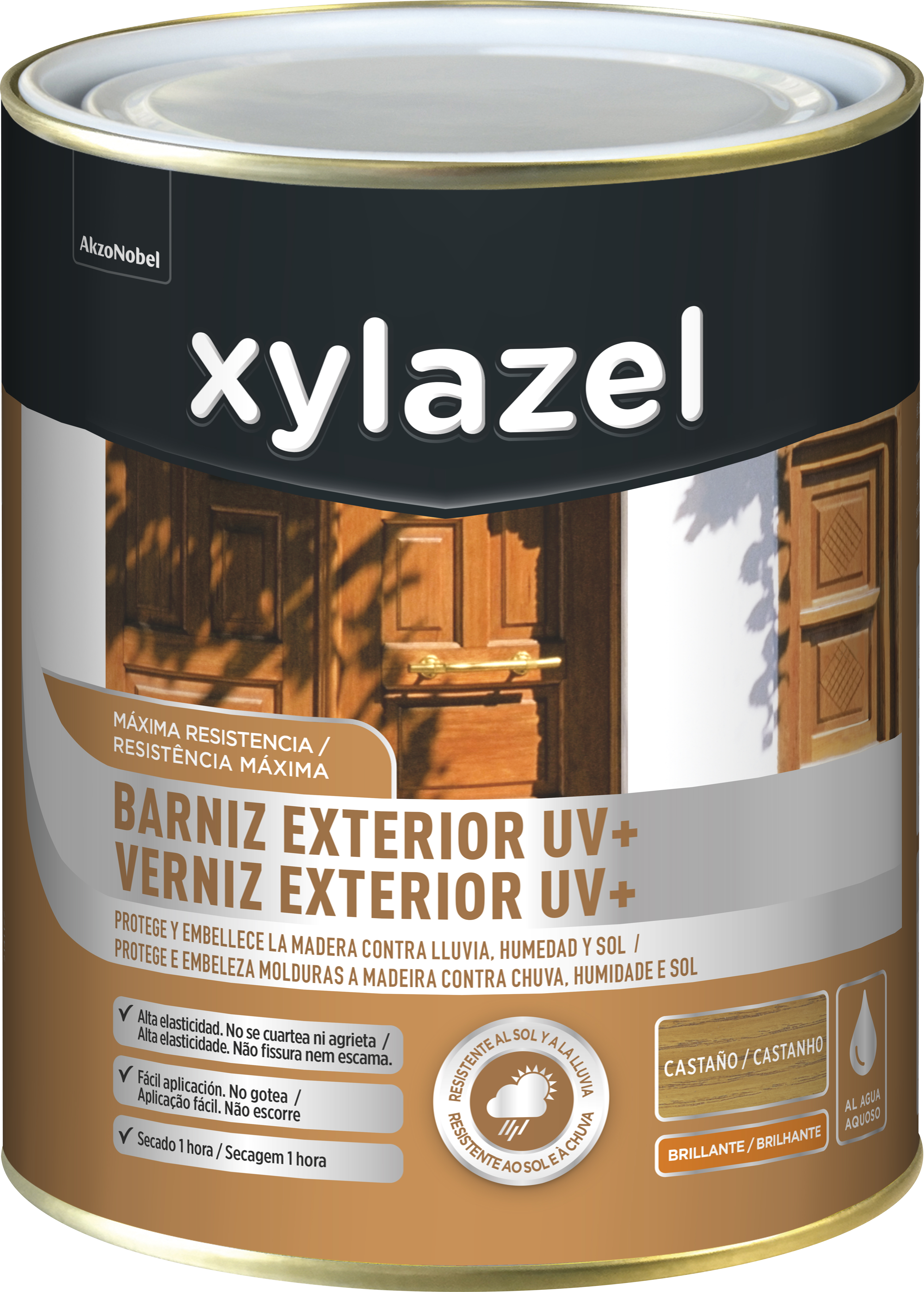 Barniz de madera de exterior color castaño para cancela, mobiliario, persiana, valla, ventana xylazel brillante 2.5l base agua