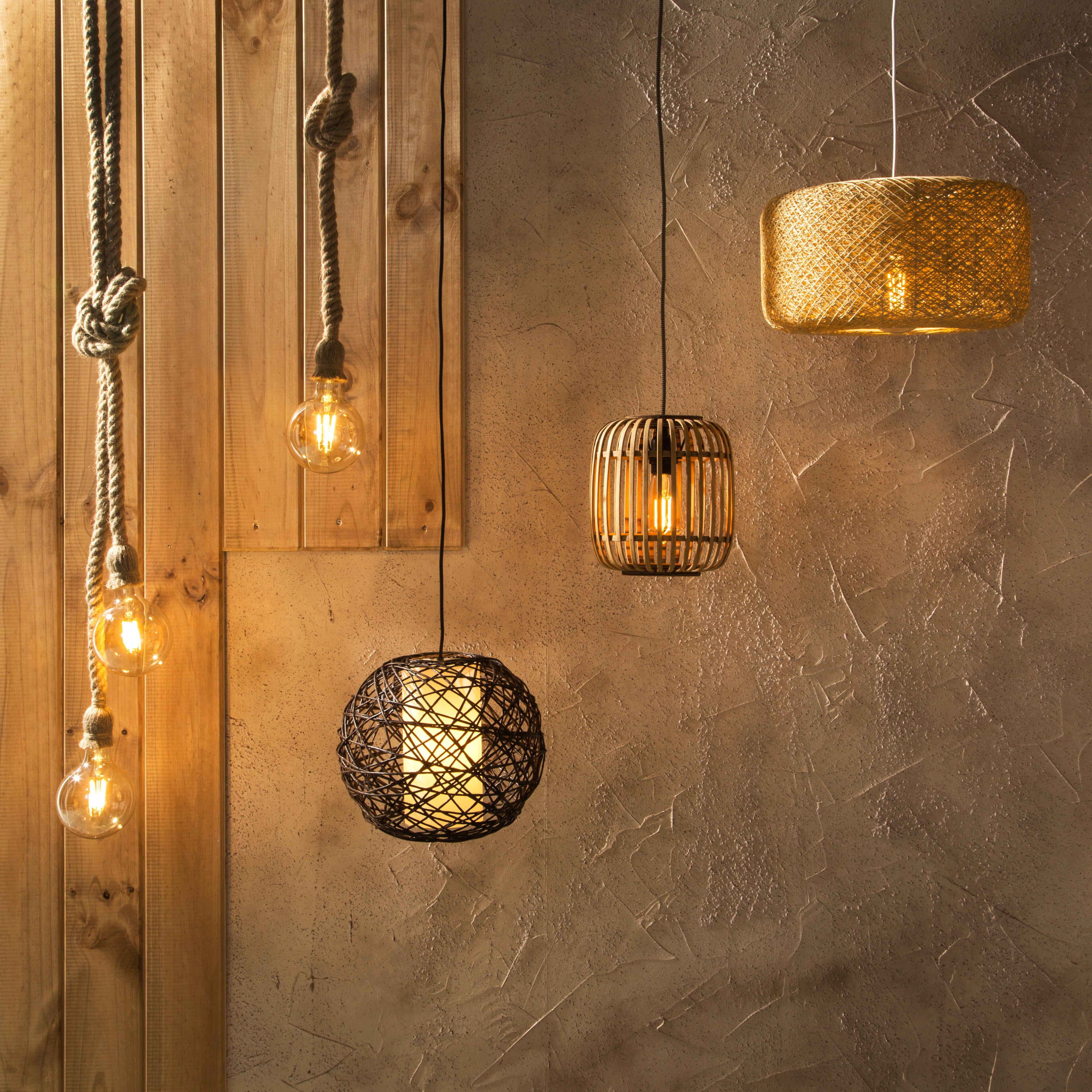 Candeeiro de teto suspenso CORDA E27 2 LUZES CASTANHO - 8