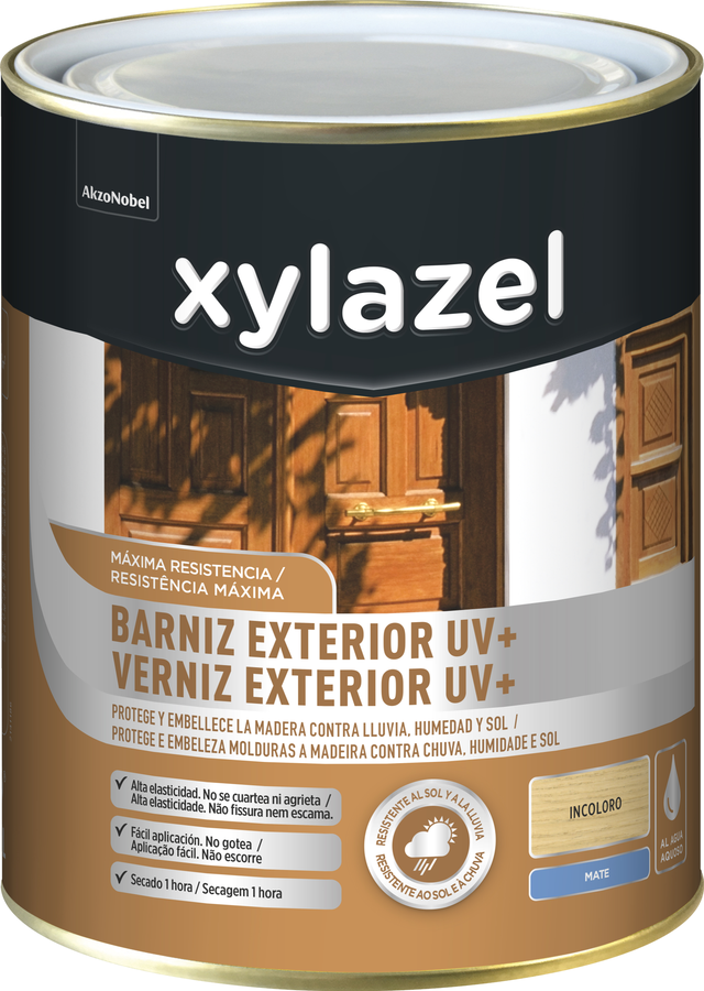Barniz de madera de exterior color natural para ventana, puerta, persiana, valla, mobiliario, cancela XYLAZEL mate 750 ml base agua