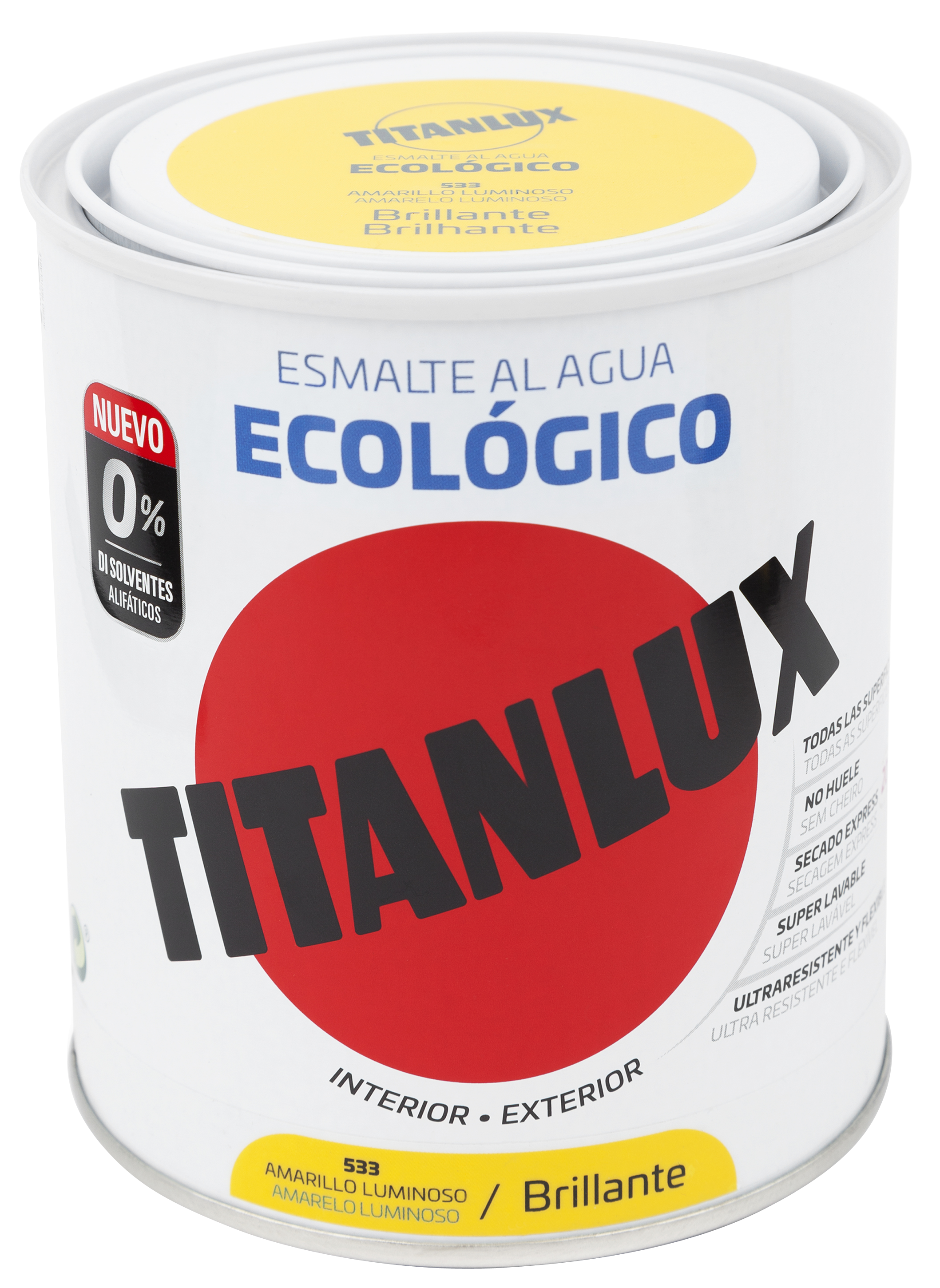 Esmalte de interior ecológico TITANLUX color amarillo luminoso brillante 750ml para puertas, ventanas, radiadores y muebles - 2