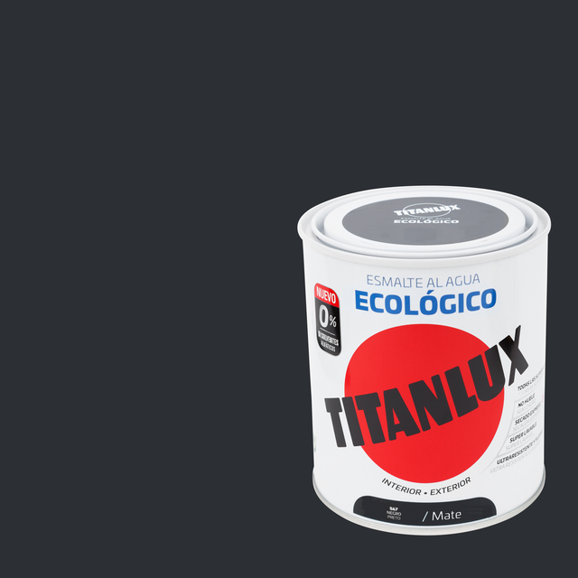 Esmalte de interior ecológico TITANLUX color negro mate 750ml para puertas, ventanas, radiadores y muebles