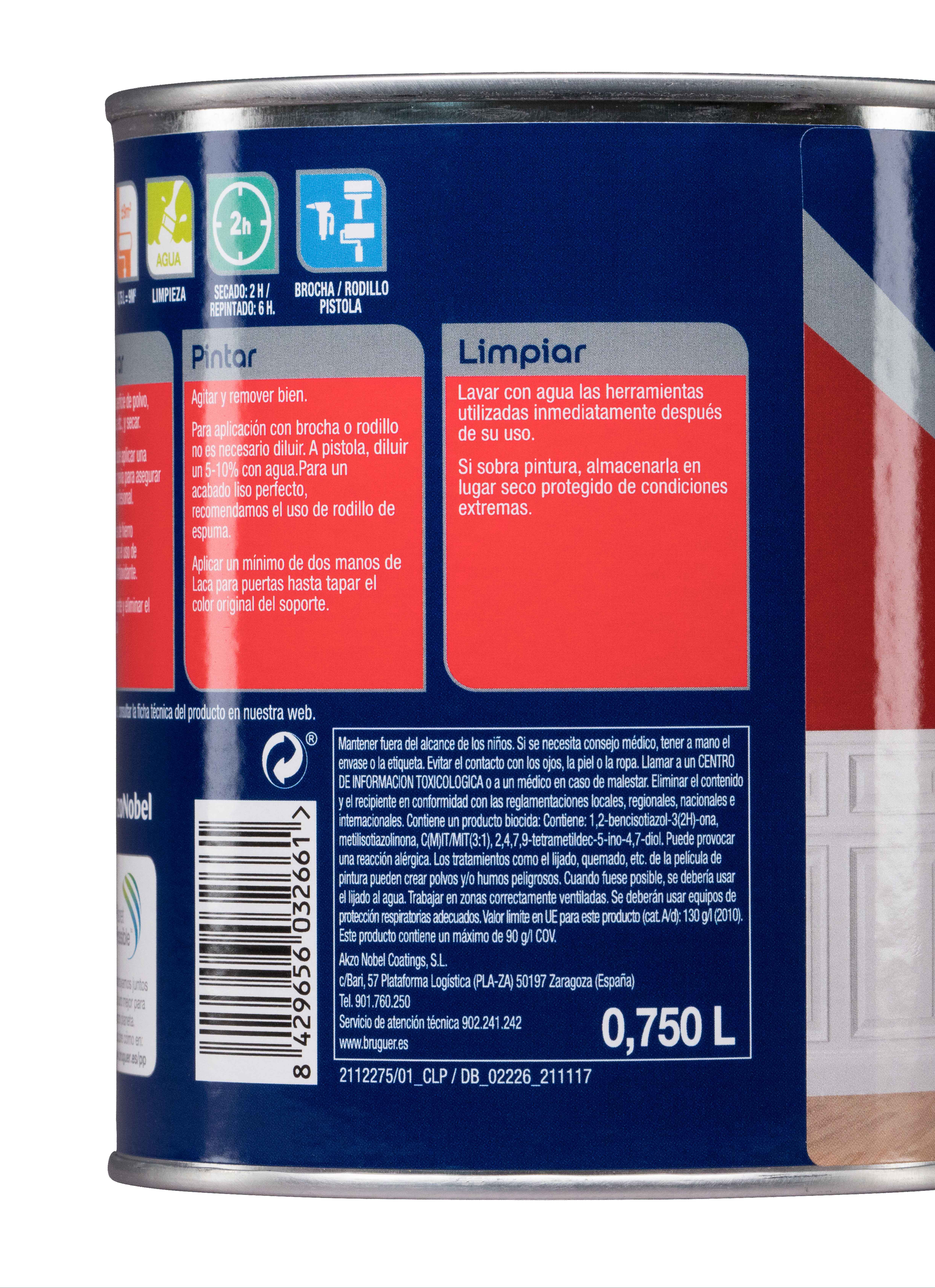 Esmalte de interior Laca BRUGUER color blanco satinado 2.5L para puertas, ventanas y muebles - 2