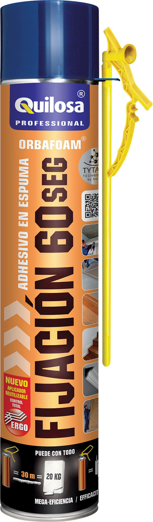 Espuma de poliuretano QUILOSA Orbafoam fijación 60 segundos 750 ml para paredes en color amarillo. Tiempo de secado 1 minuto. Aplicación manual. - 5