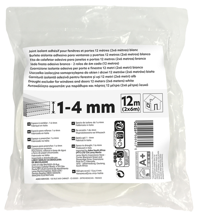 Fita de calafetagem espuma branca 9mmx12m