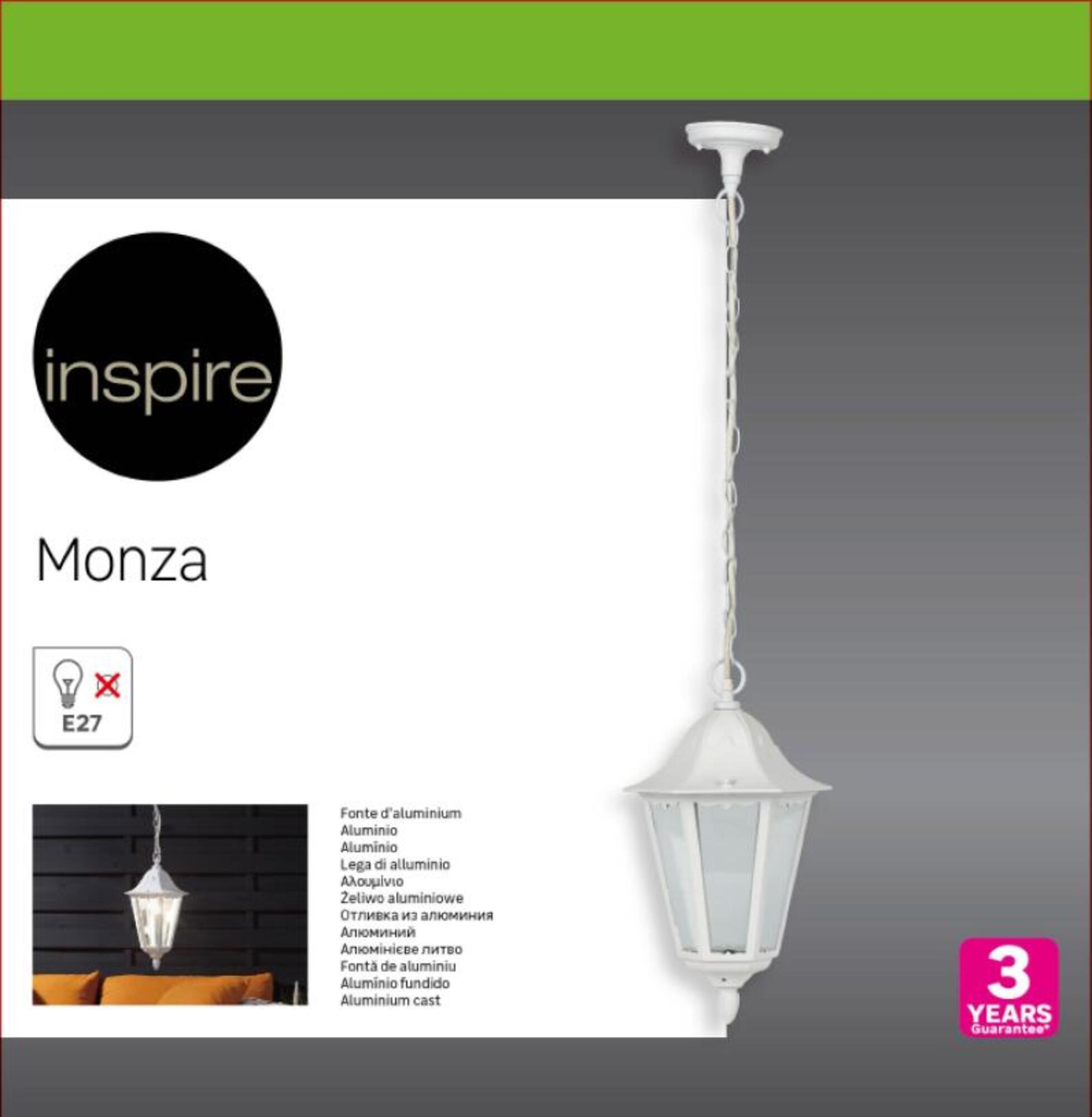 Lampadario Moderno Monza nero paralume bianco E27 INSPIRE - 3