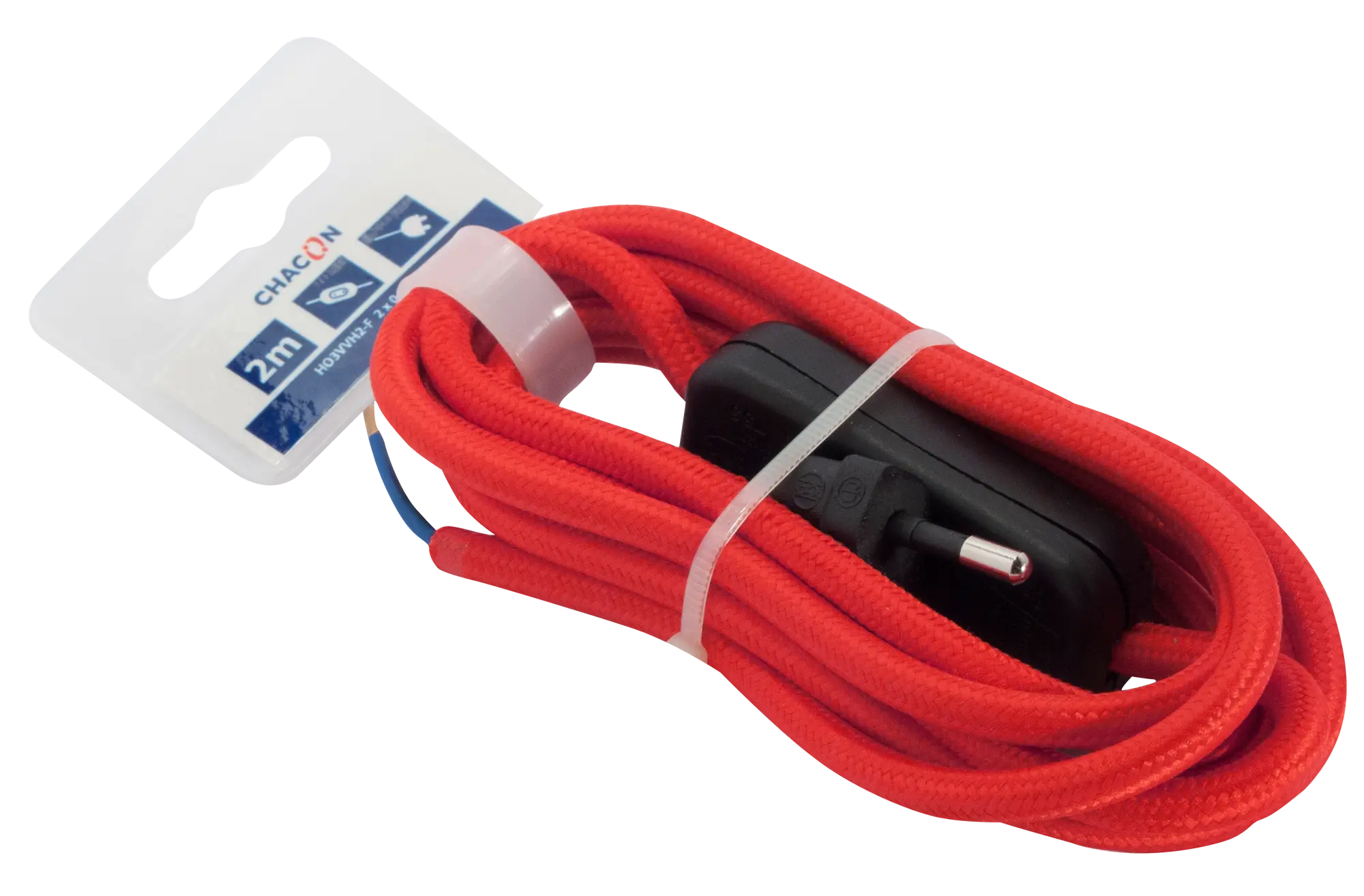 Prolongador de cable textil rojo h03vvh2-f con 2 mt