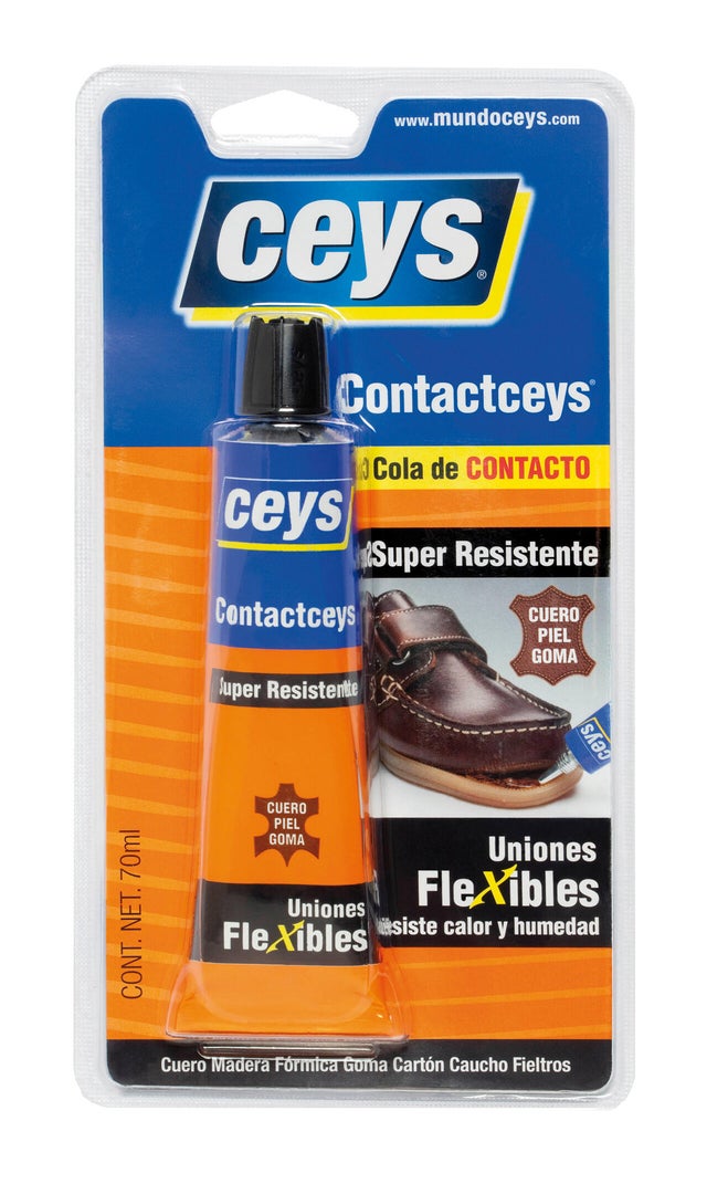 Cola de contacto CEYS 70 ml marrón claro, para cuero, corcho y madera, resiste a las torsiones. Para unir materiales.