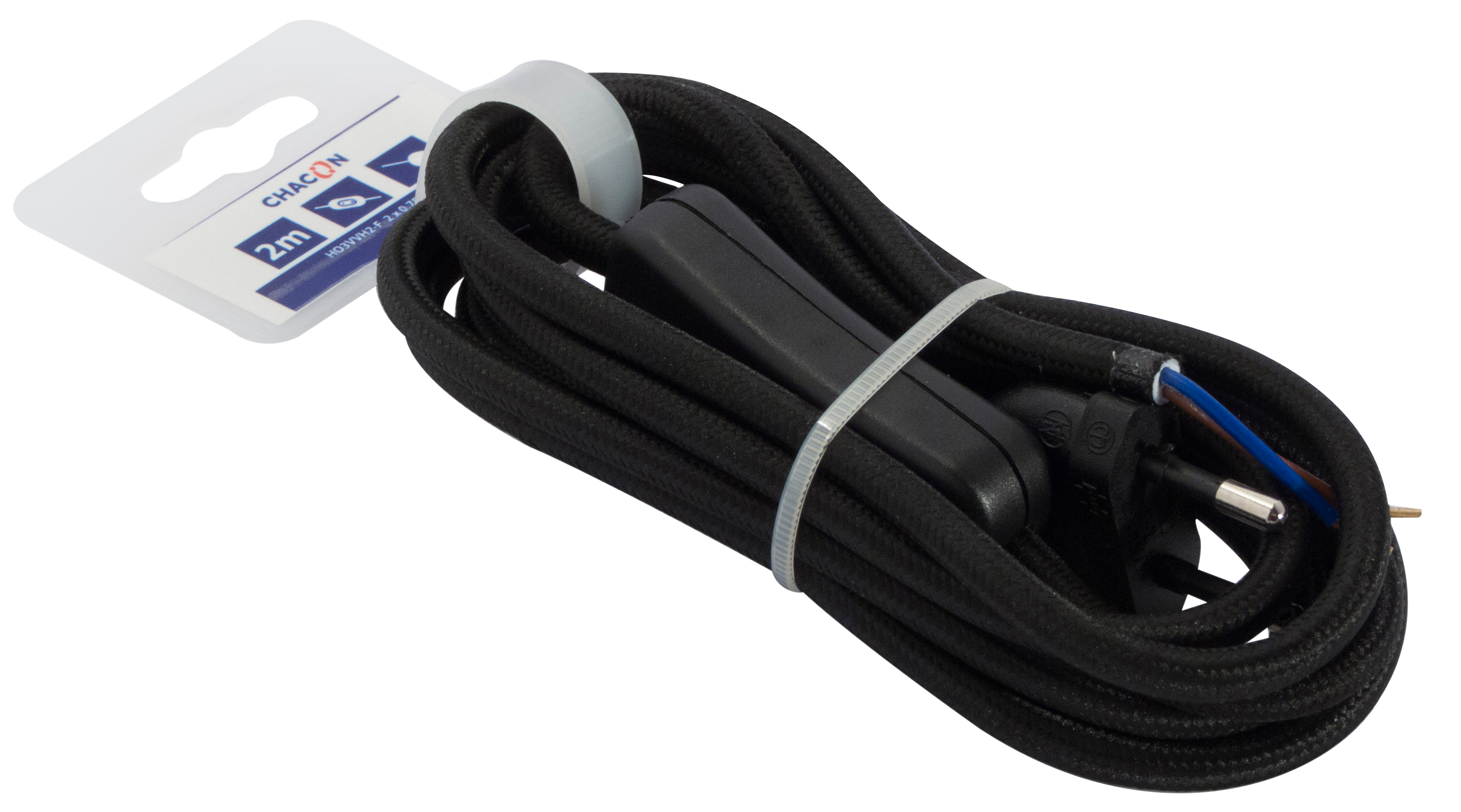 Cable textil H03VVH2-F negro 2x0,75 mm² 2 m con interruptor - 5