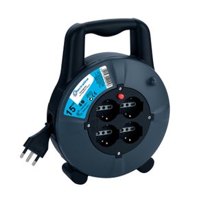 Electraline Avvolgicavo 15 M H05VV-F 3G1,5 Con 4 Prese Schuko, IP20, Manovella, Scatola In Plastica Antiurto, Per Interni, Protezione Termica
