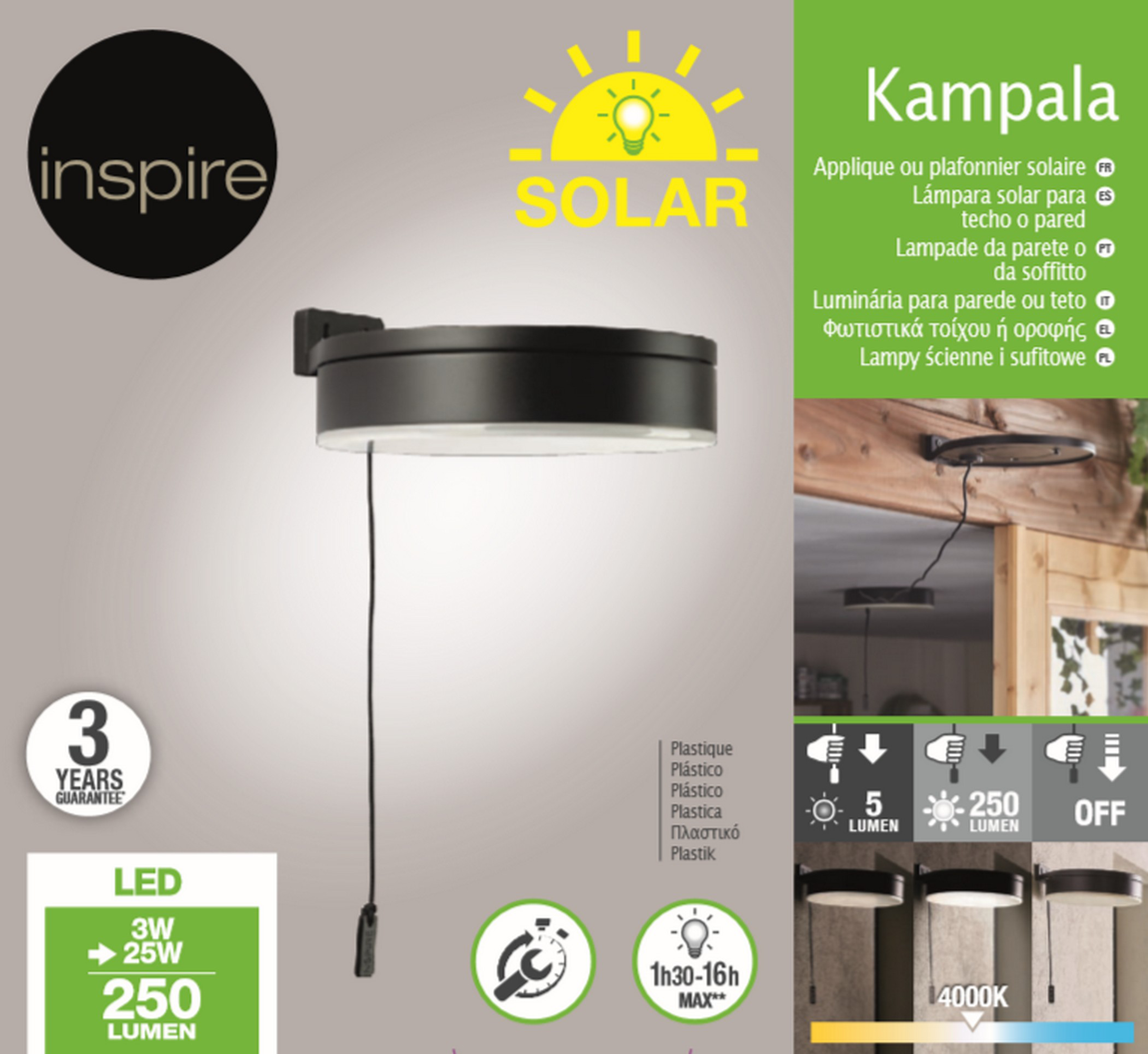 Candeeiro de parede exterior led solar Kampala 250lm Inspire - 6