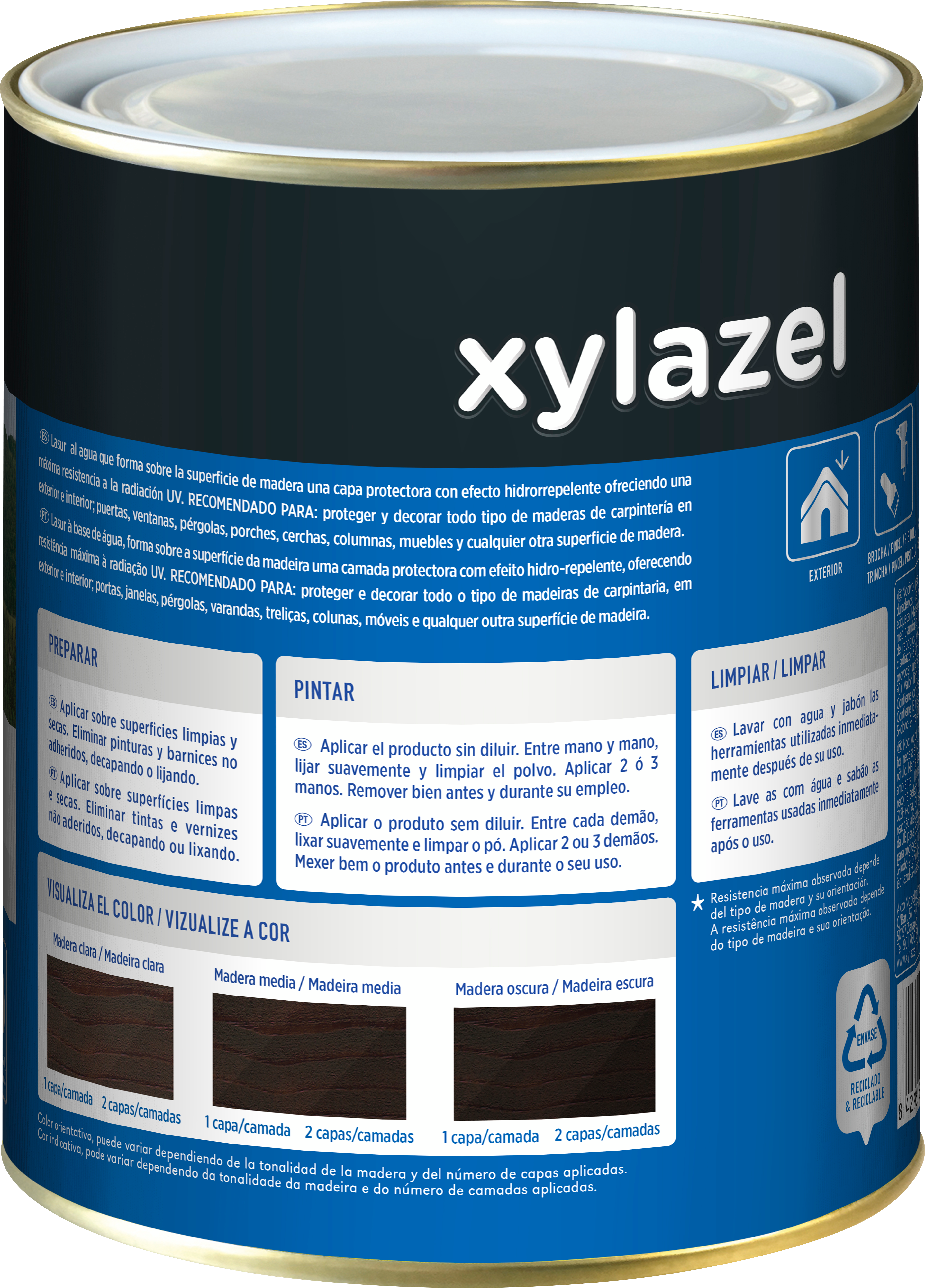 Protector madera exterior color wengue para caseta de jardín, ventana, puerta, valla, persiana XYLAZEL satinado 2.5L base agua - 7