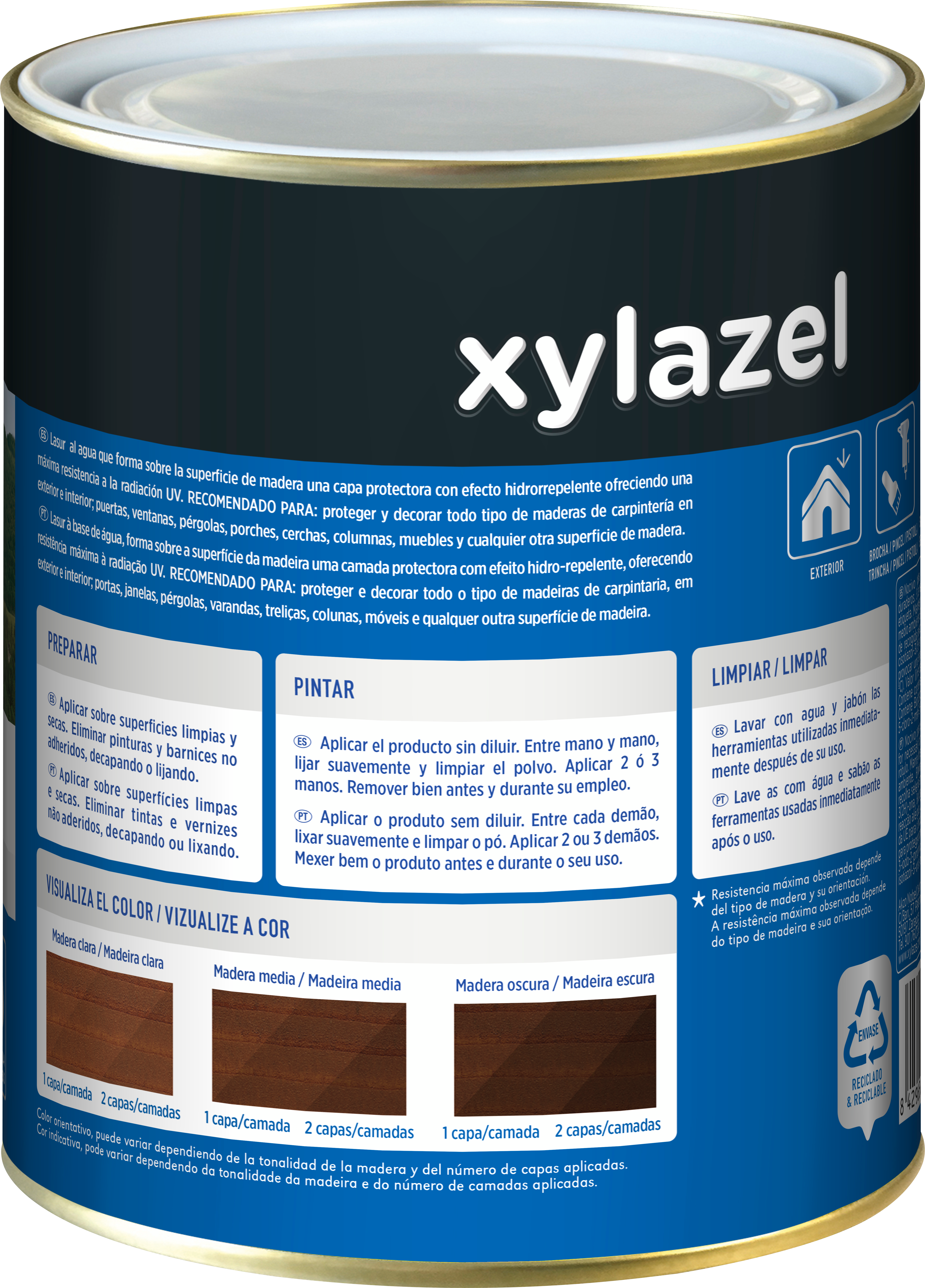 Protector madera exterior color teca para caseta de jardín, ventana, puerta, valla, persiana XYLAZEL satinado 2.5L base agua - 7