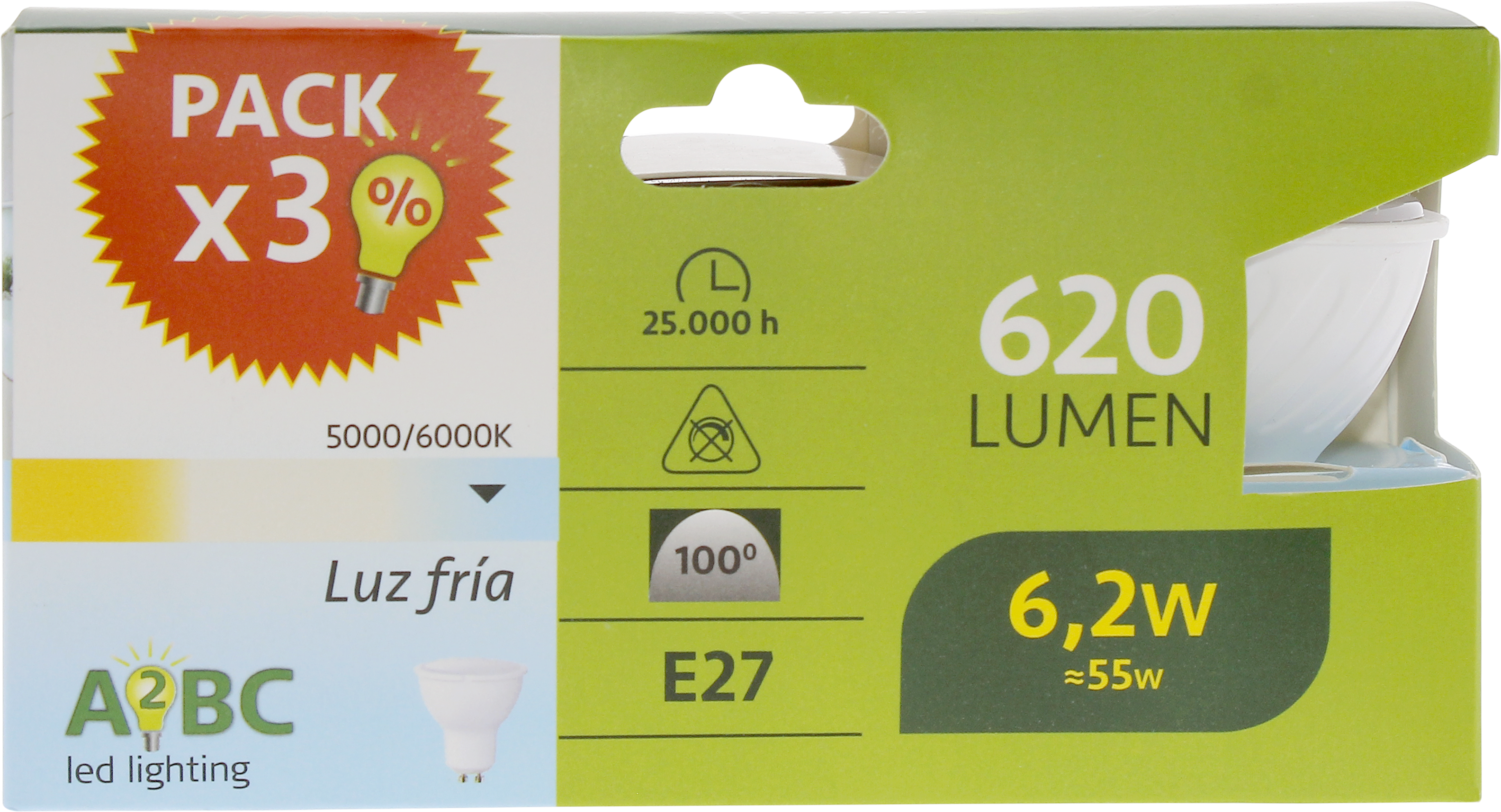 Pack 3 Lâmpadas led GU10 REFL 100º 620 lm branco - 3