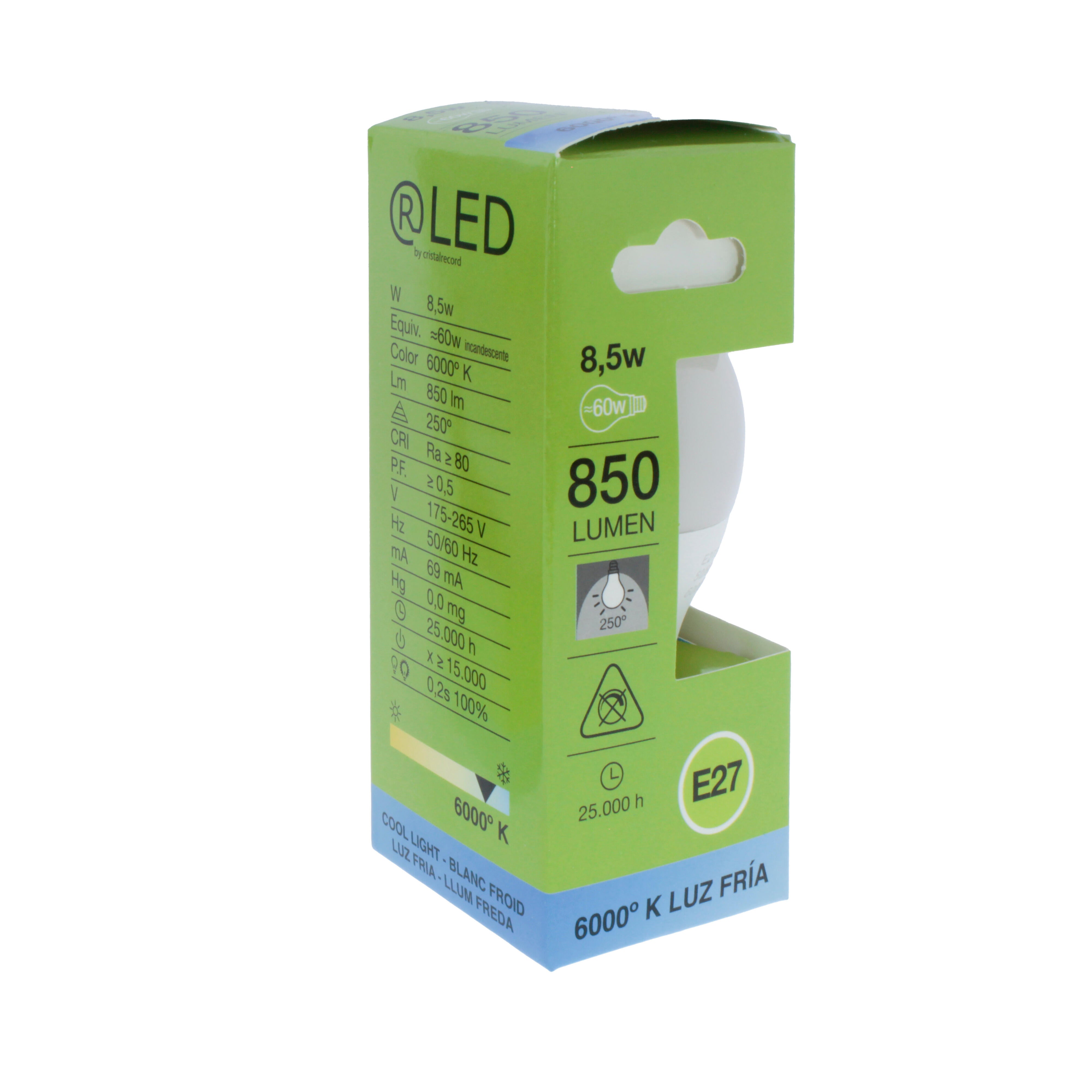 Lâmpada led esférica E27 800 lm 6000K
 - 3