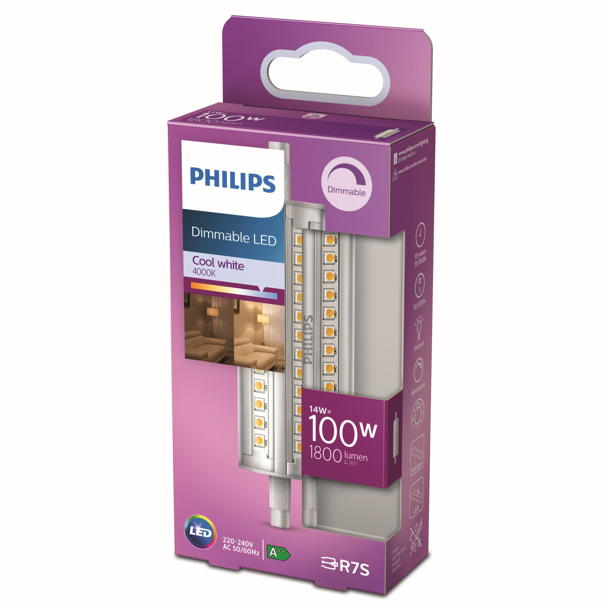 Lampadina LED, R7S lineare, smerigliato, luce naturale, 14W= 1800 LM (equiv 100 W), 360° dimmerabile, PHILIPS - 11