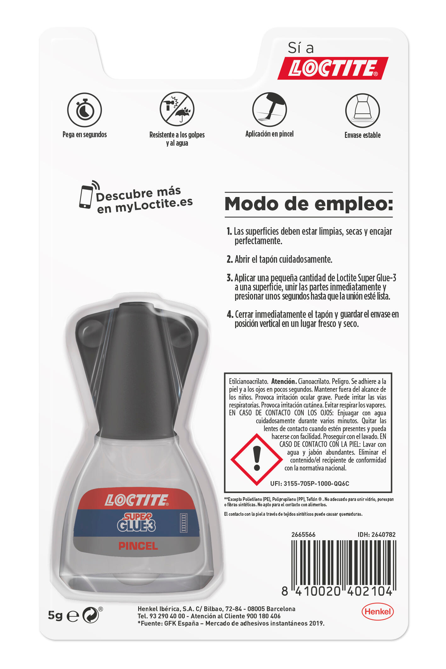 Pegamento instantáneo Super Glue-3 Loctite 5 gr con pincel transparente para metal, cuero, madera, cerámica, plástico, cartón, impermeable, resistente a las intemperies, resistencia de vibración, se puede pintar. Para unir materiales. - 7