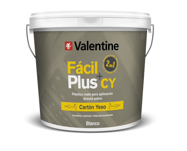 Pintura de interior FÁCIL +PLUS BLANCO VALENTINE color blanco luminoso mate profundo 15L para paredes y techos
