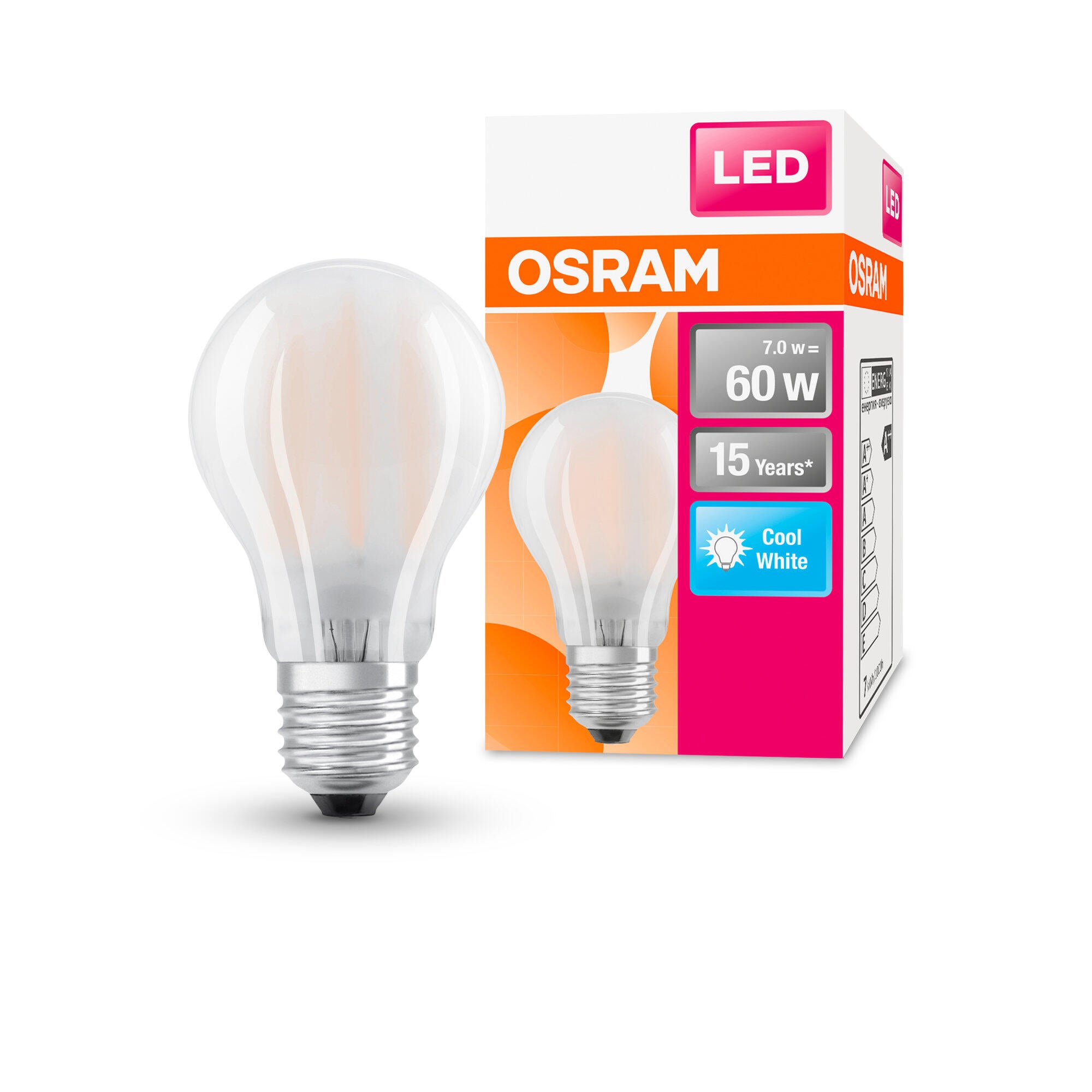 Lampadina LED, E27 goccia, opaco, luce naturale, 6.5W= 806 LM (equiv 60 W), 300°, OSRAM - 2
