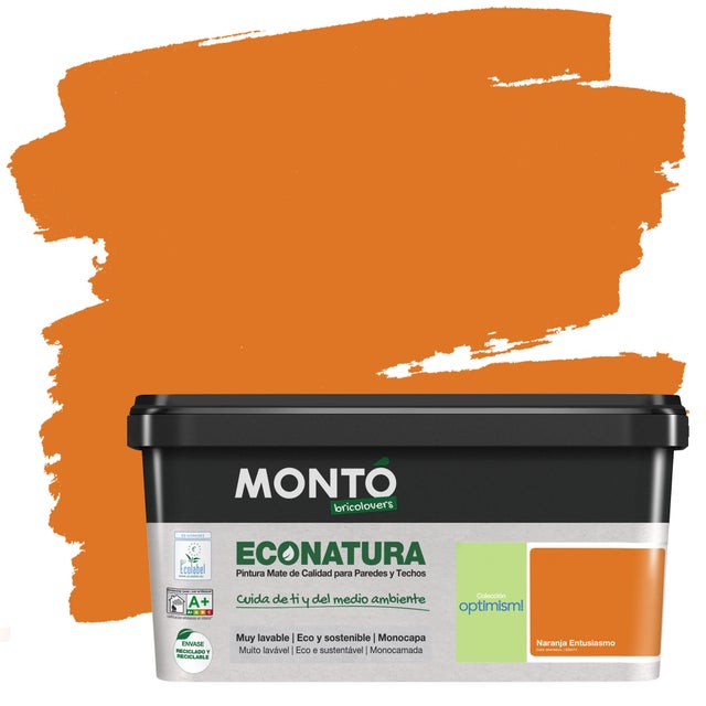 Pintura de interior Econatura MONTÓ color naranja entusiasmo mate 4L para paredes y techos