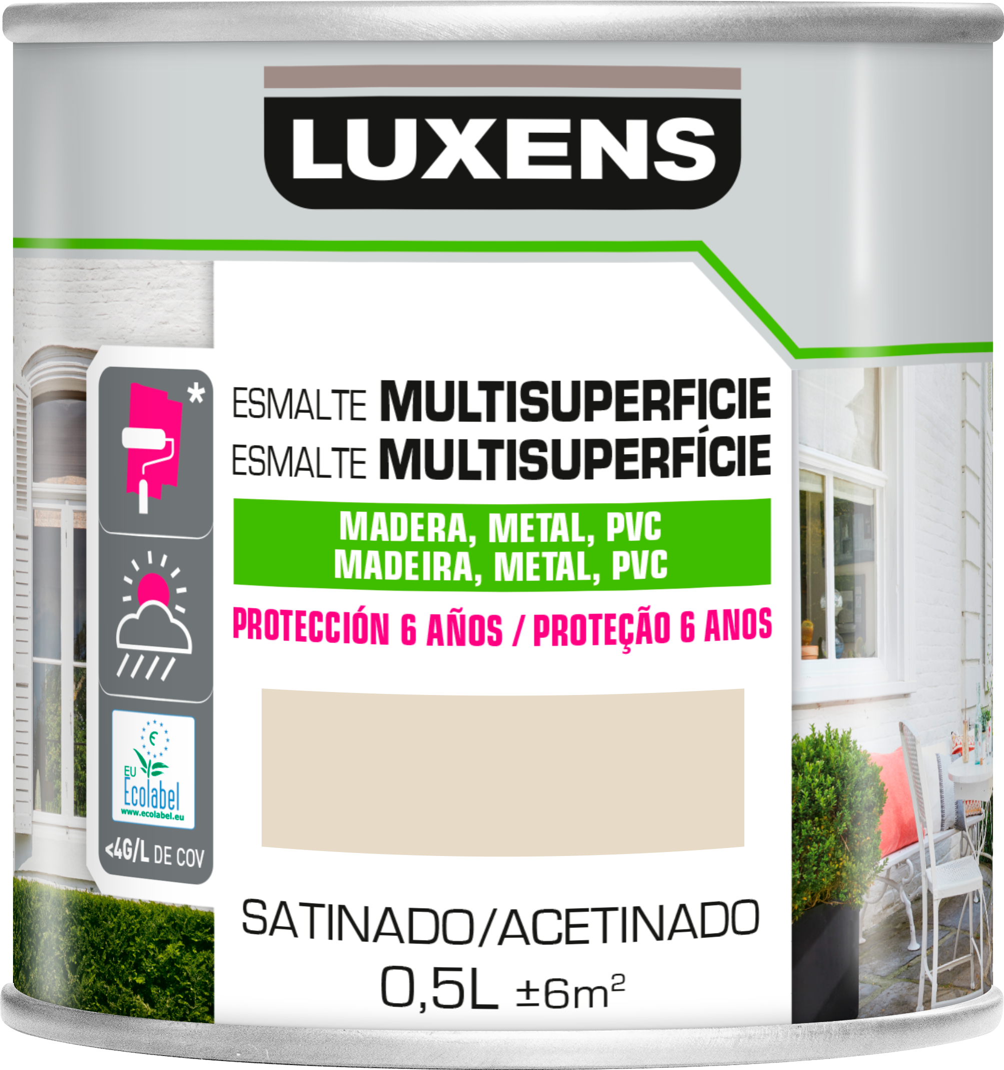 Pintura exterior color gris plata para madera, pvc, pared LUXENS satinado 500ml base agua antigoteo - 2