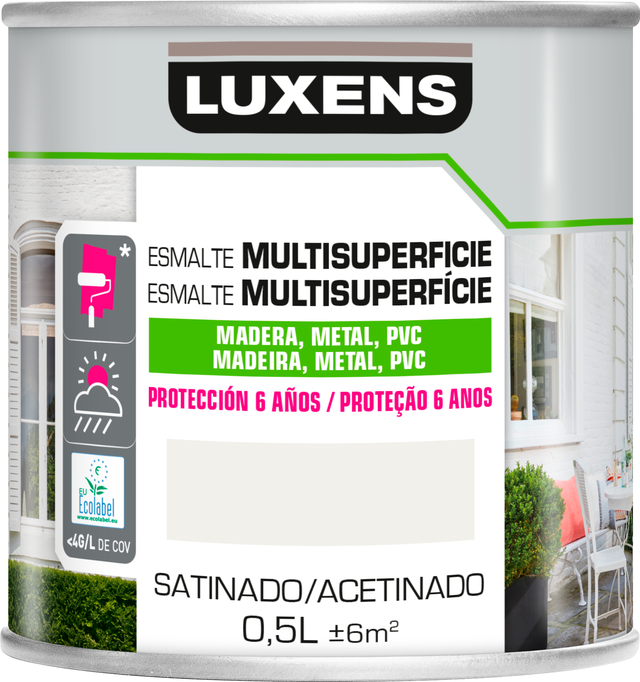 Tinta de exterior multisuperfícies acetinado 0.5L branco 6 anos Luxens