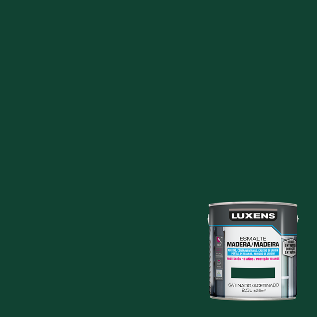 Pintura exterior color moss green para madera, persiana, puerta LUXENS satinado 2.5L base agua