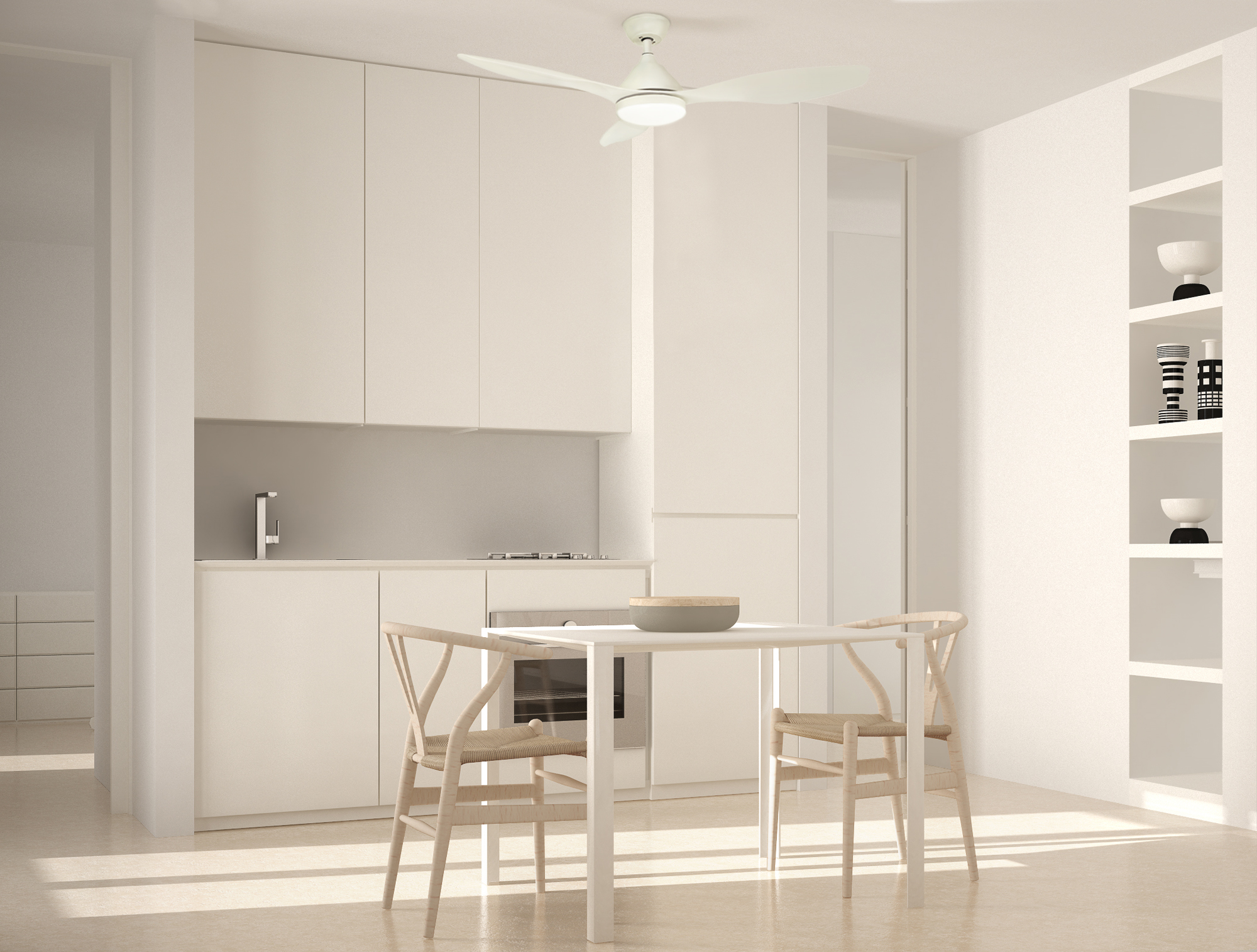 Ventilador de techo con luz silencioso DC 36W con mando ø120 cm Stel CRISTAL RECORD blanco luz CCT 3 aspas| 5 velocidades| brisa| recomendado de 20 a 40m² - 11