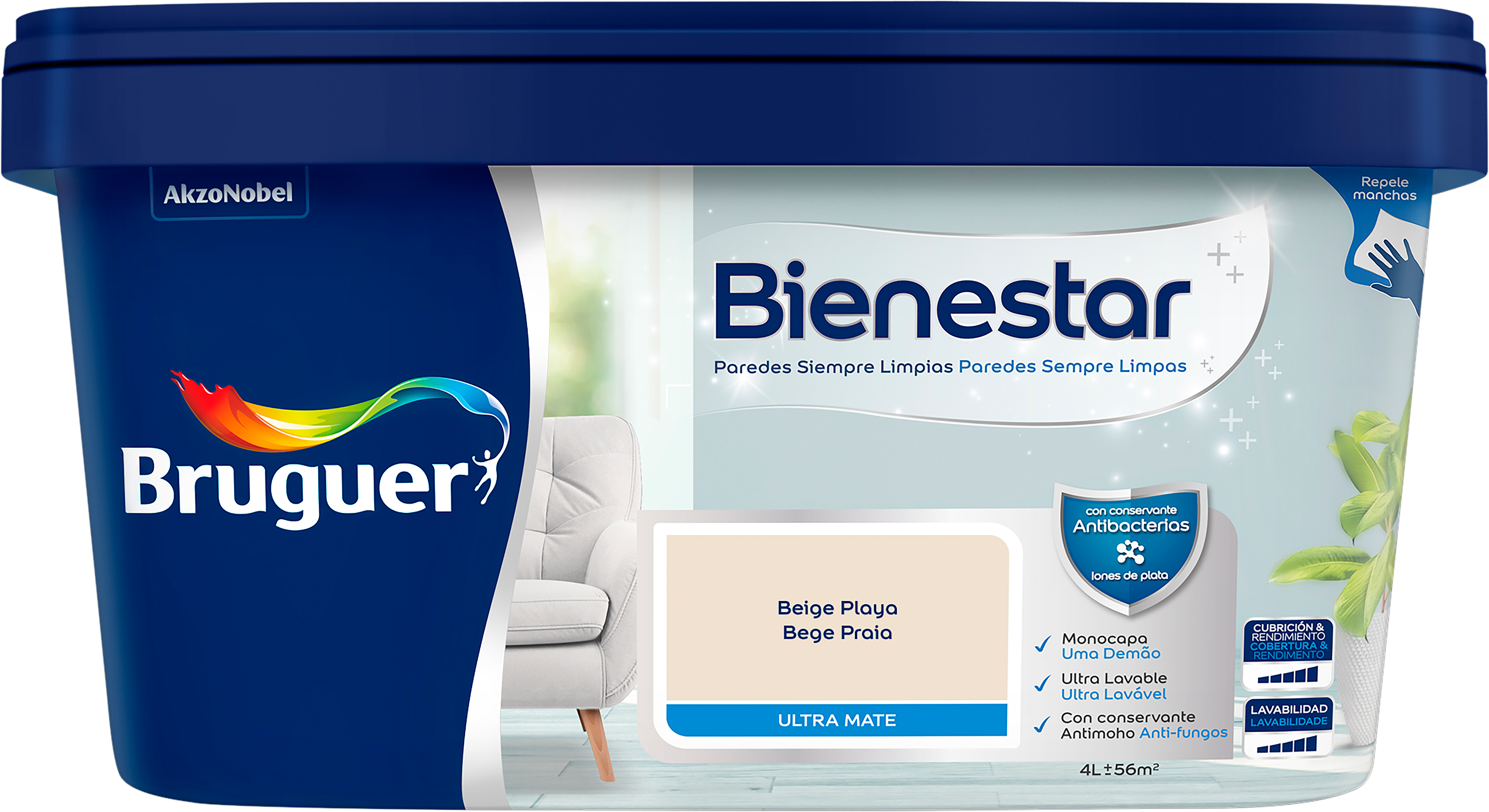 Pintura de interior Bienestar BRUGUER color beige mate 4L para paredes ...