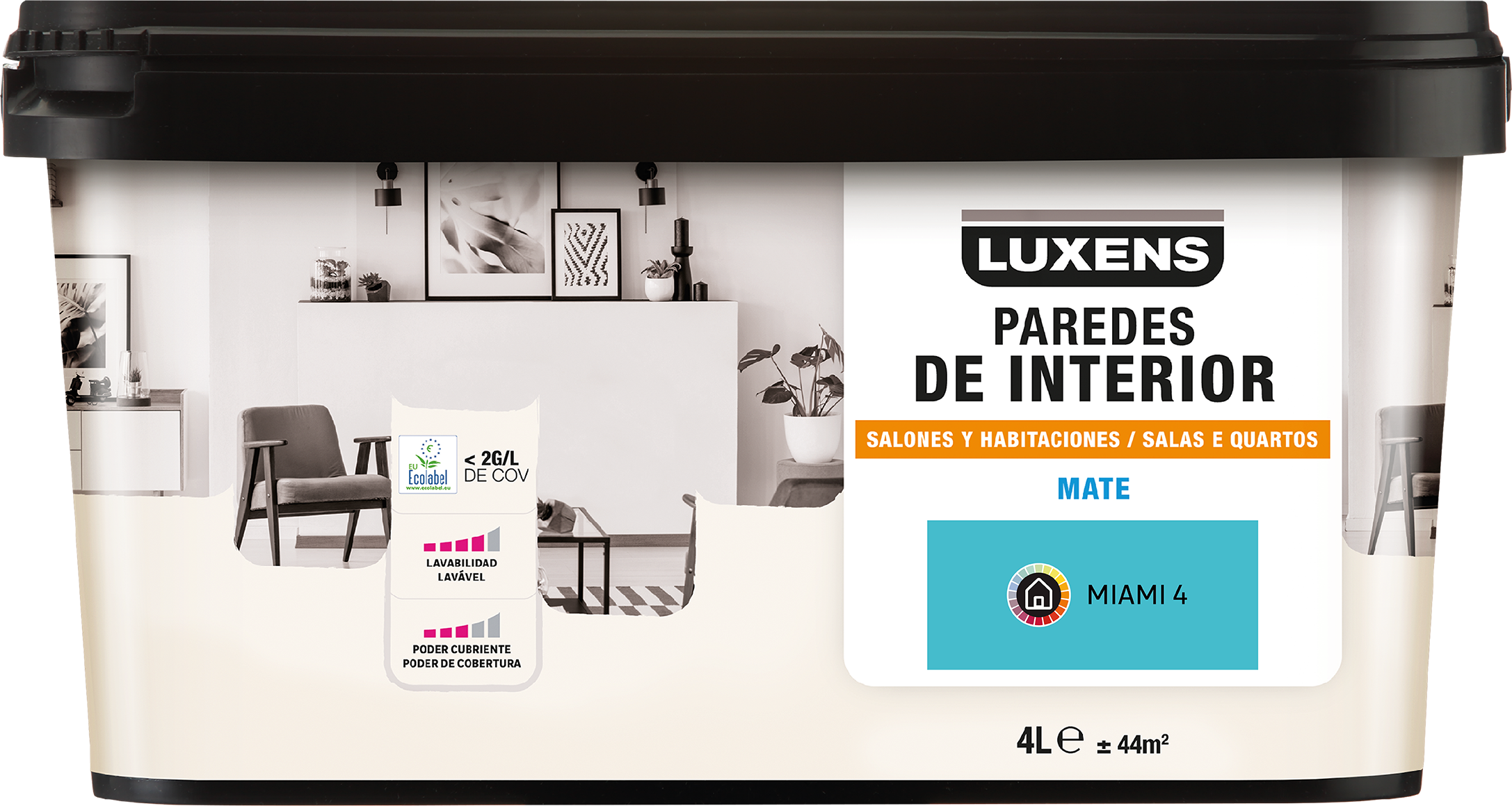 Pintura de interior salones y habitaciones LUXENS color miami 4 mate 4L para paredes y techos - 2